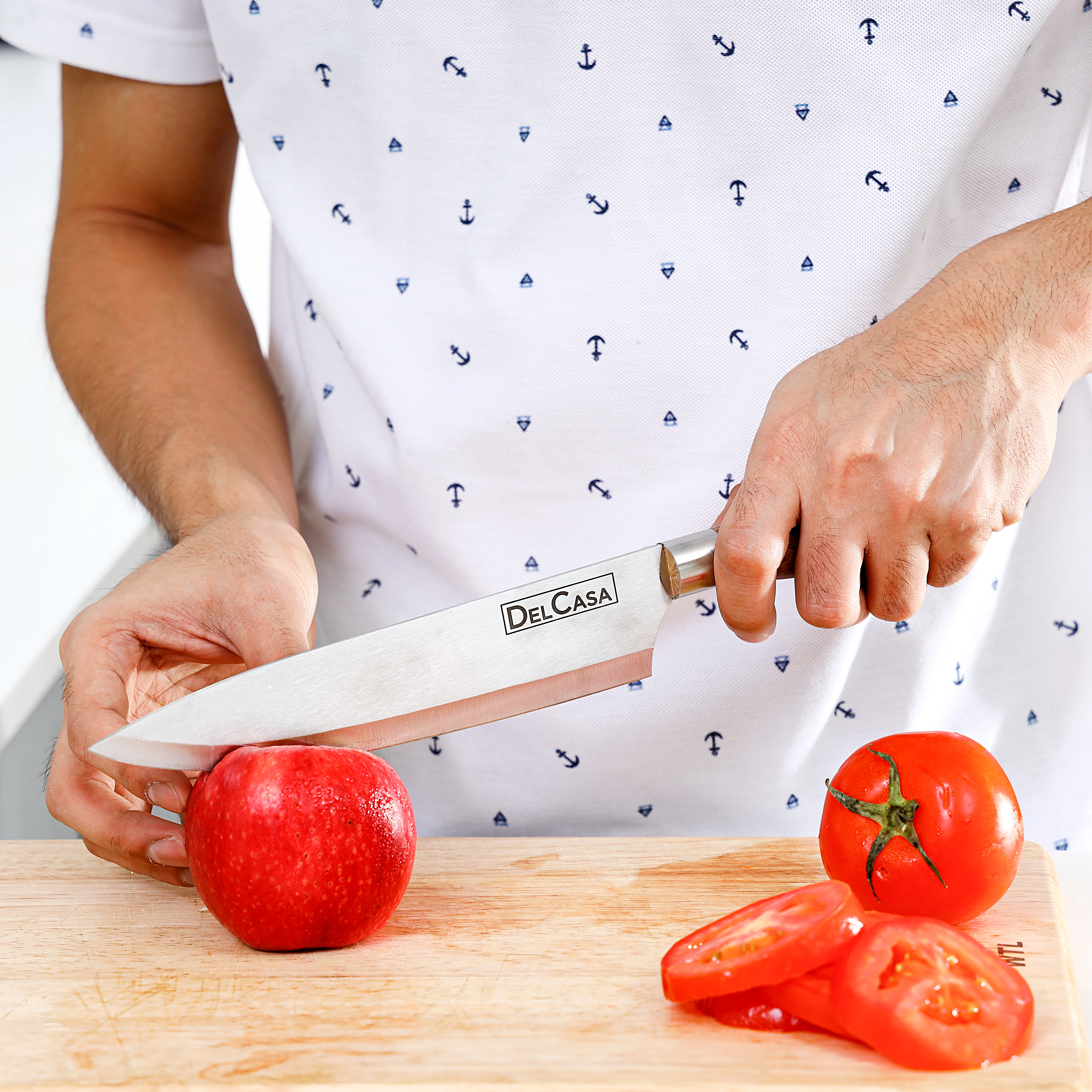 Delcasa DC1449 8 Inch Chef Knife| high-grade stainless-steel blade & ergonomic wooden handle| dishwasher safe for precise slicing, chopping & daily cooking use| - Image 3
