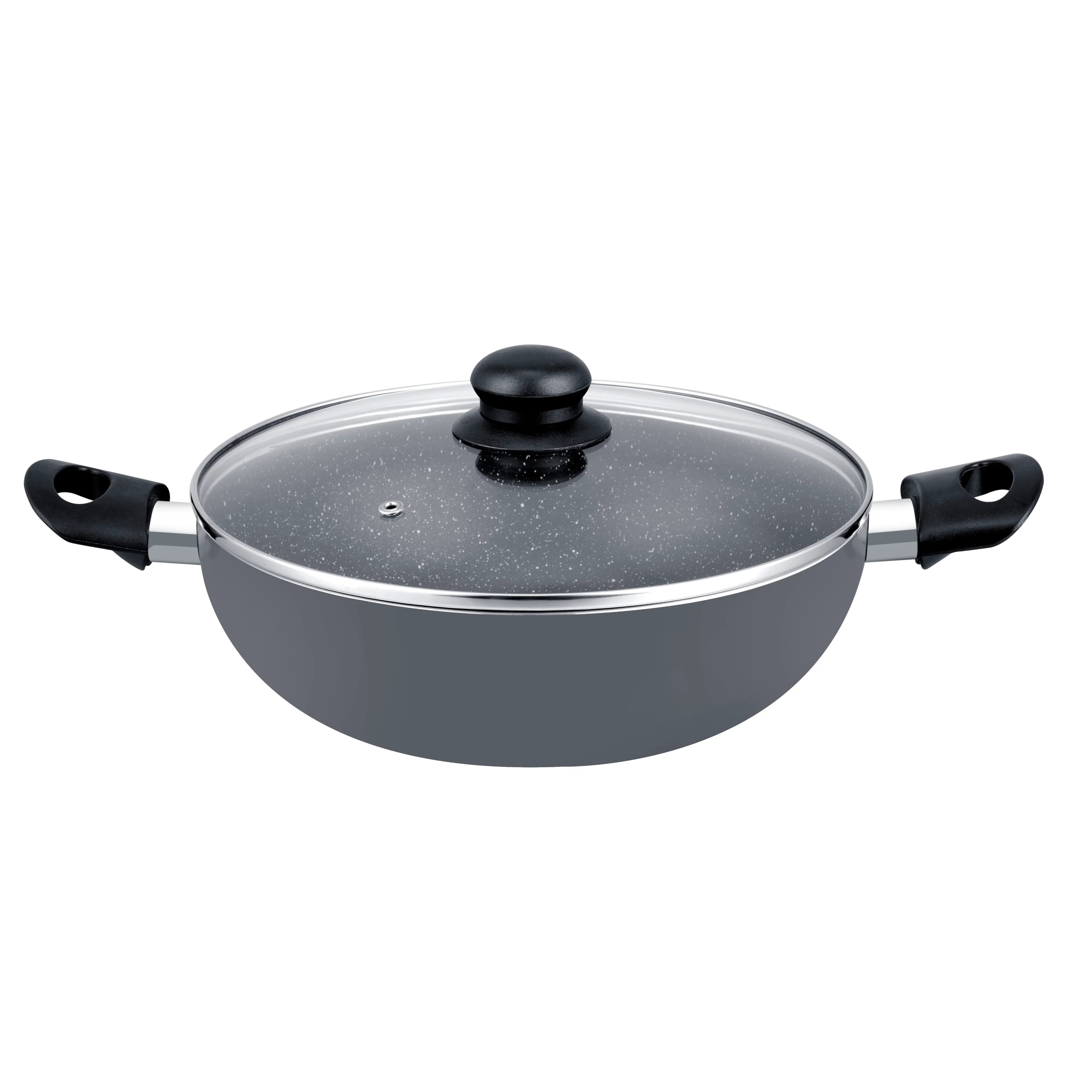Delcasa DC1582 Classic Aluminium Wokpan| granite coated non-stick interior with glass lid & strong handles| fast heat distribution with gas, hot plate, ceramic|