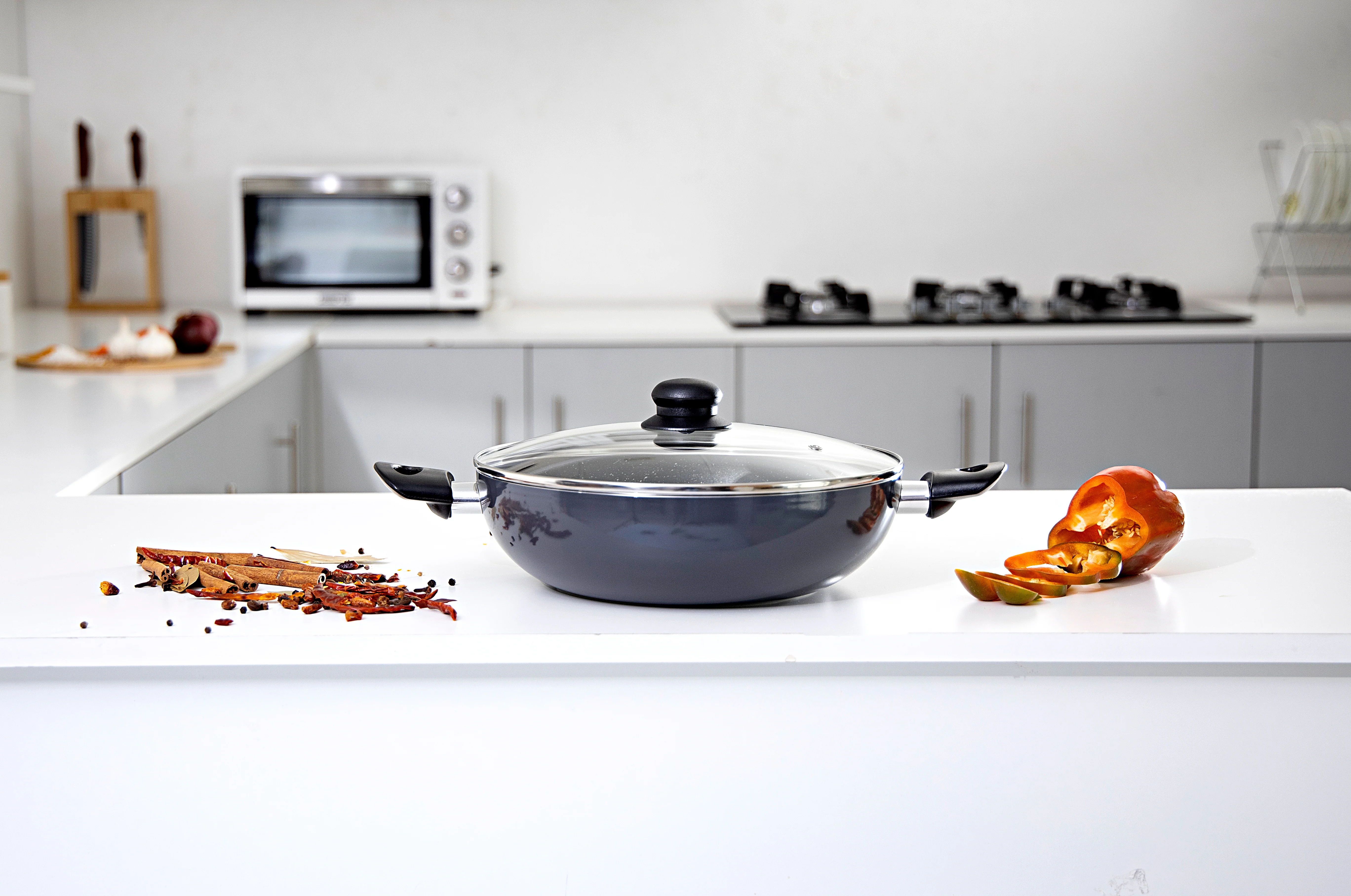 Delcasa DC1582 Classic Aluminium Wokpan| granite coated non-stick interior with glass lid & strong handles| fast heat distribution with gas, hot plate, ceramic| - Image 2