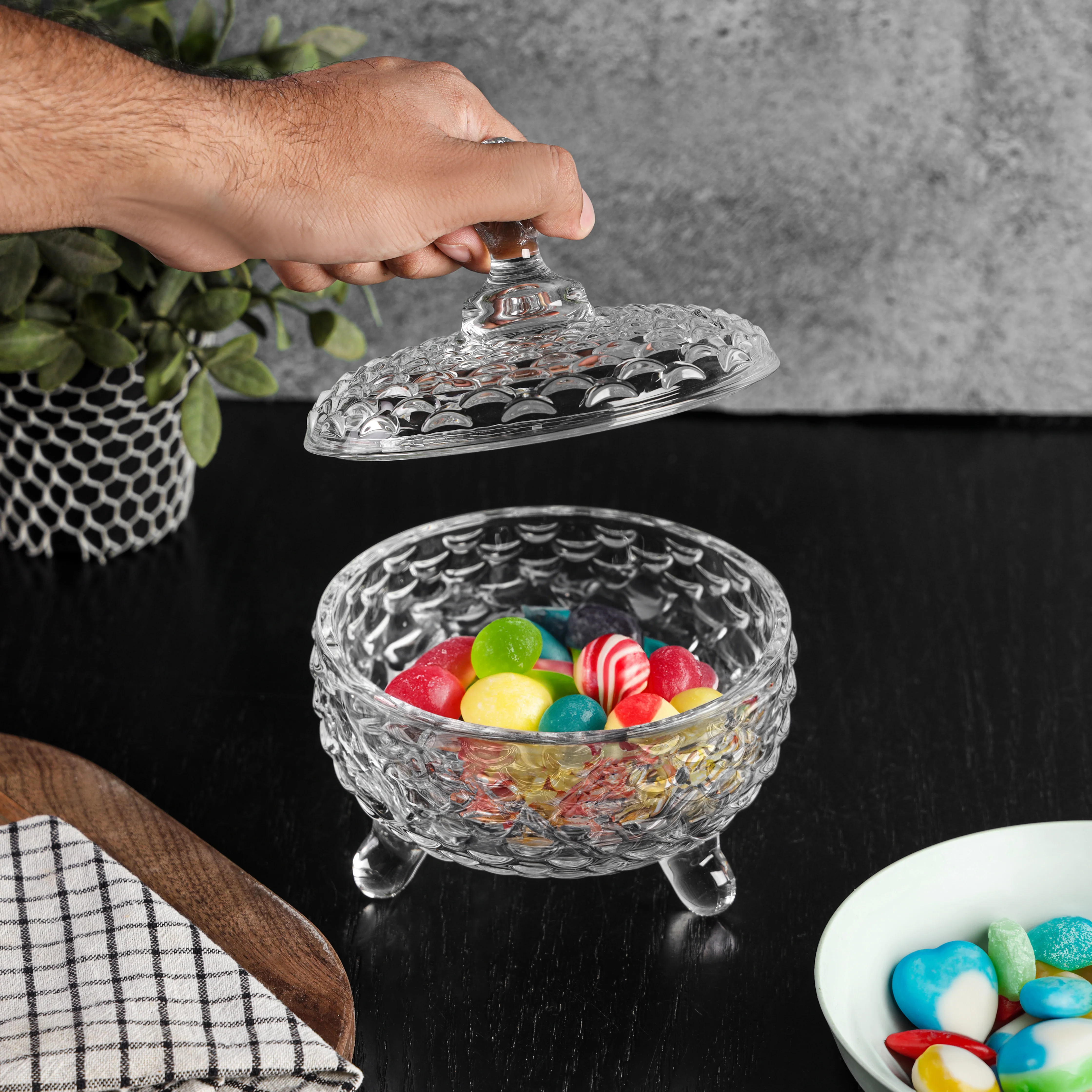 Delcasa DC1591 Candy Jar 700ML| features a stylish textured design with lid & knob handle| ideal for storing candies, dry fruits, cookies & snacks hygienically| - Image 3