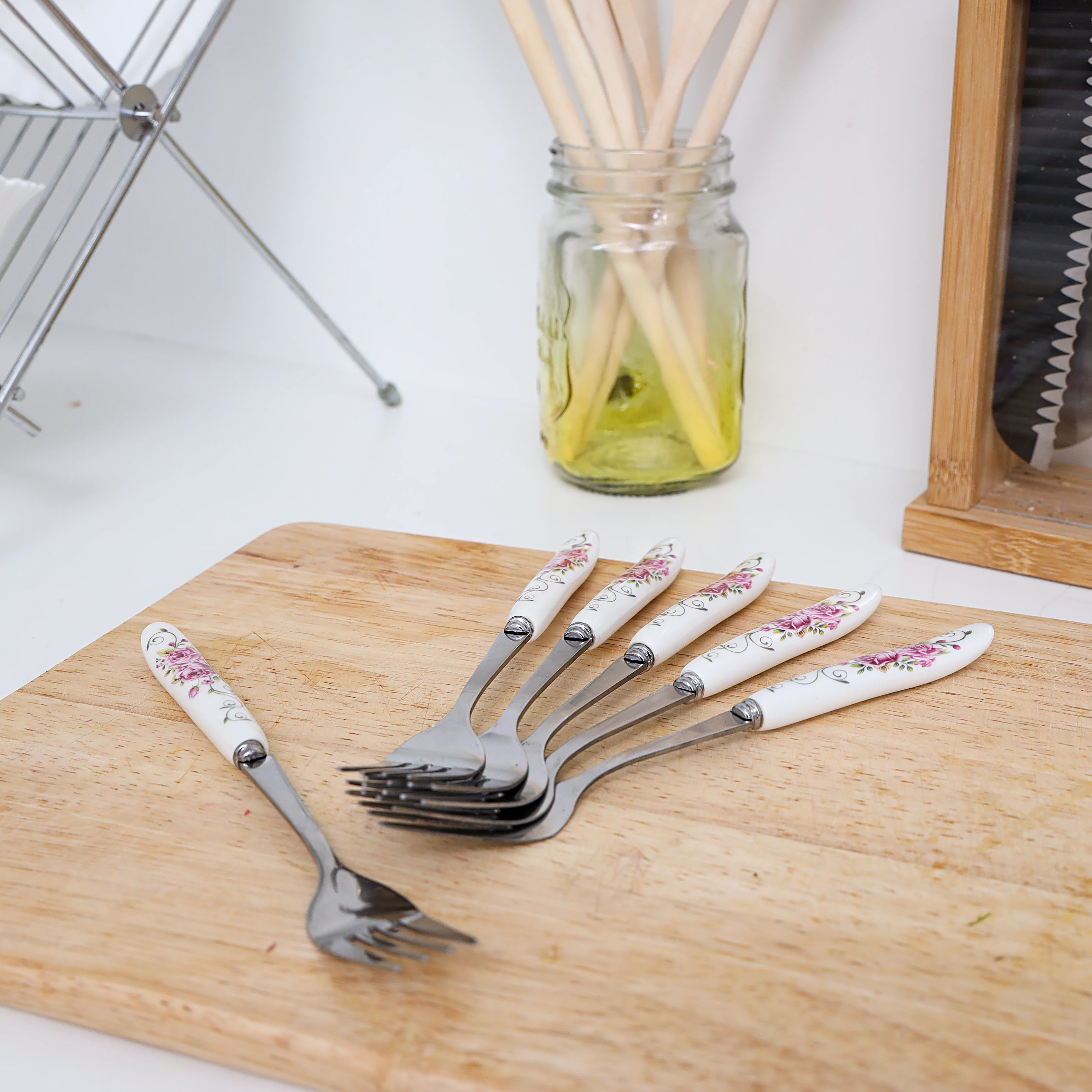Delcasa DC1626 6PCS Dinner Fork Set| durable stainless steel forks with elegant printed handles for stylish dining| Smooth polished finish and easy to cleaning| - Image 5