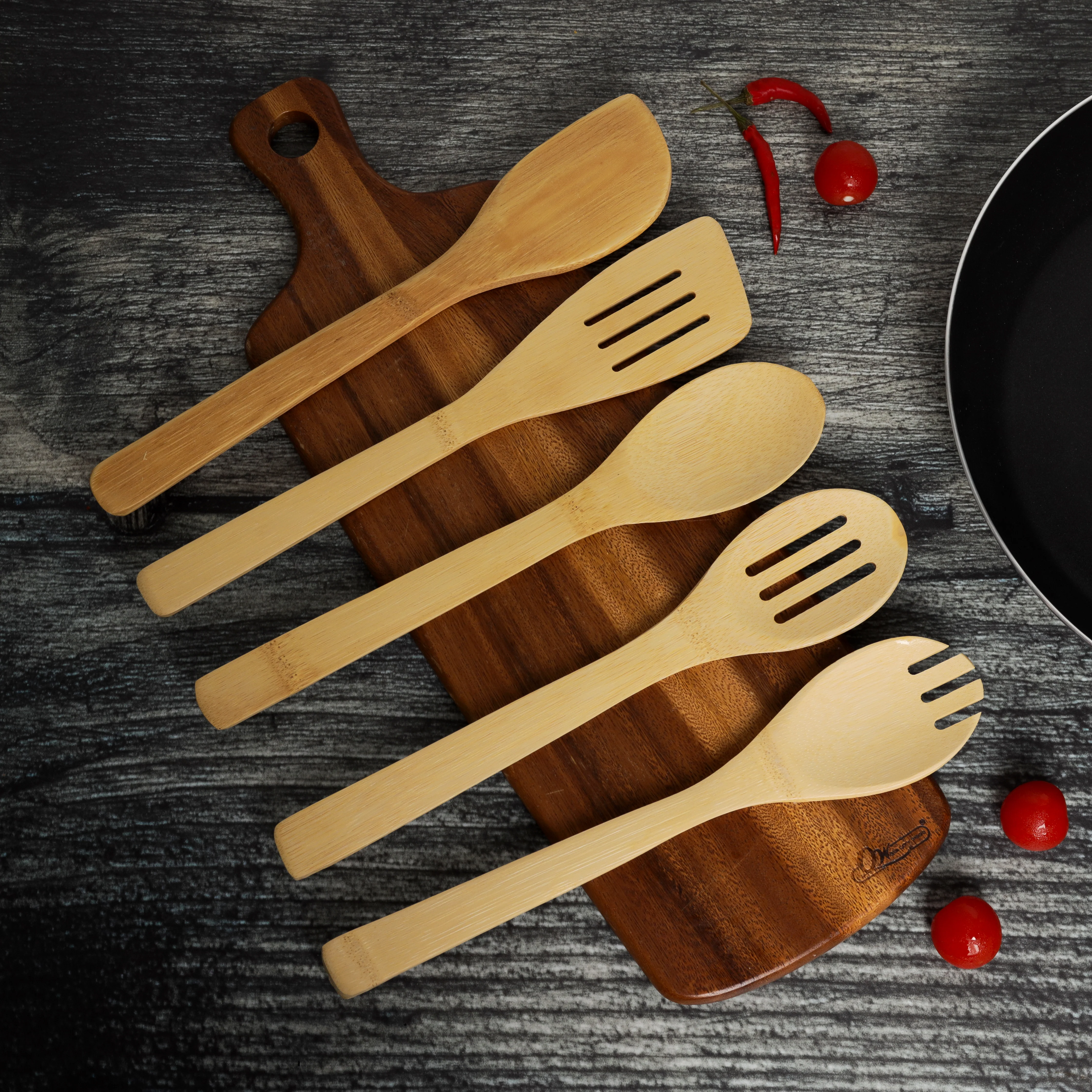Delcasa DC1681 5 Pcs Bamboo Utensils Set| premium wooden cooking tools, eco-friendly| lightweight, heat resistant and safe for non-stick cookware. for kitchens| - Image 3