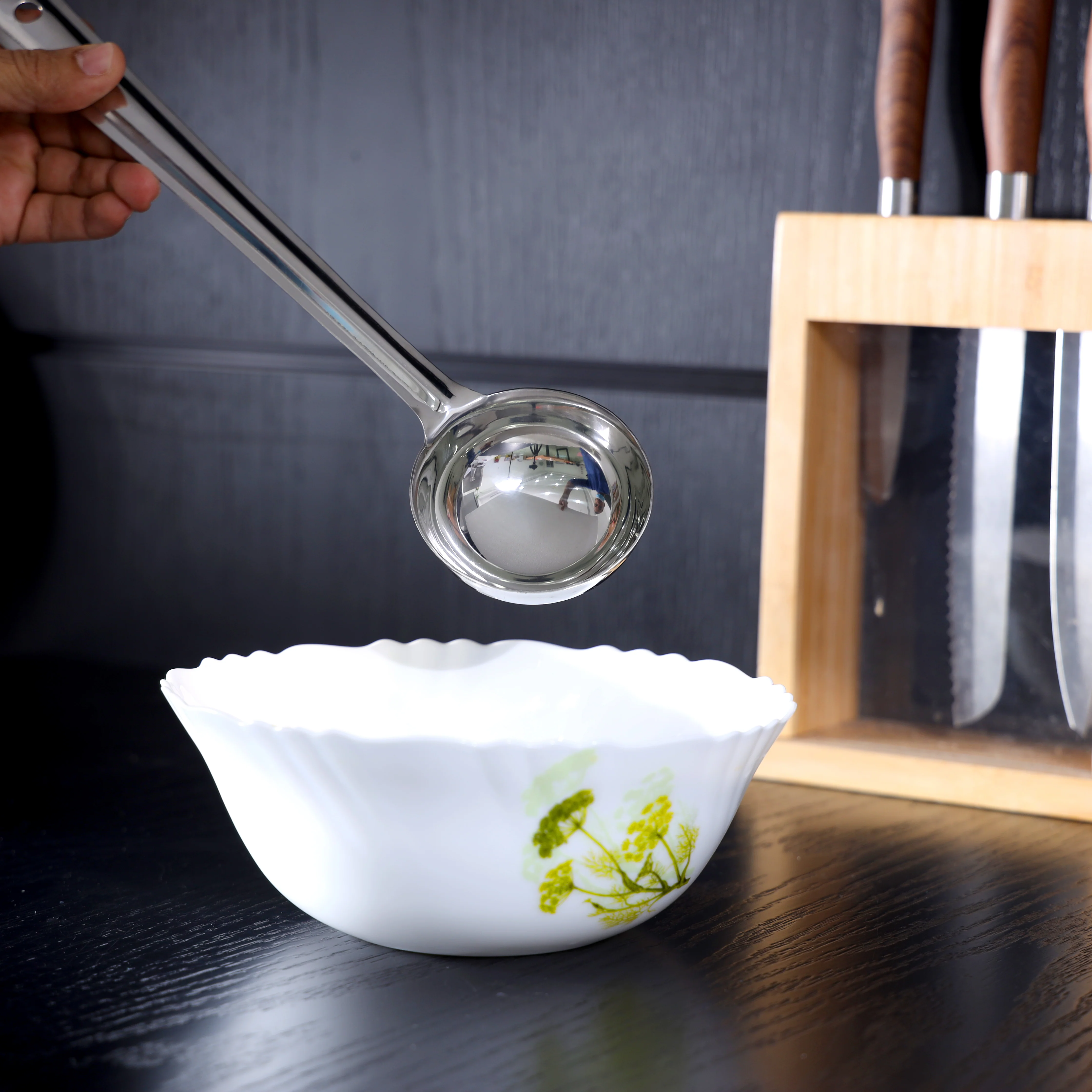 Delcasa DC1879 Curry Ladle| stainless steel serving ladle ideal for curry, soup & gravy| Durable, rust resistant & easy to clean, with long handle and deep bowl| - Image 2