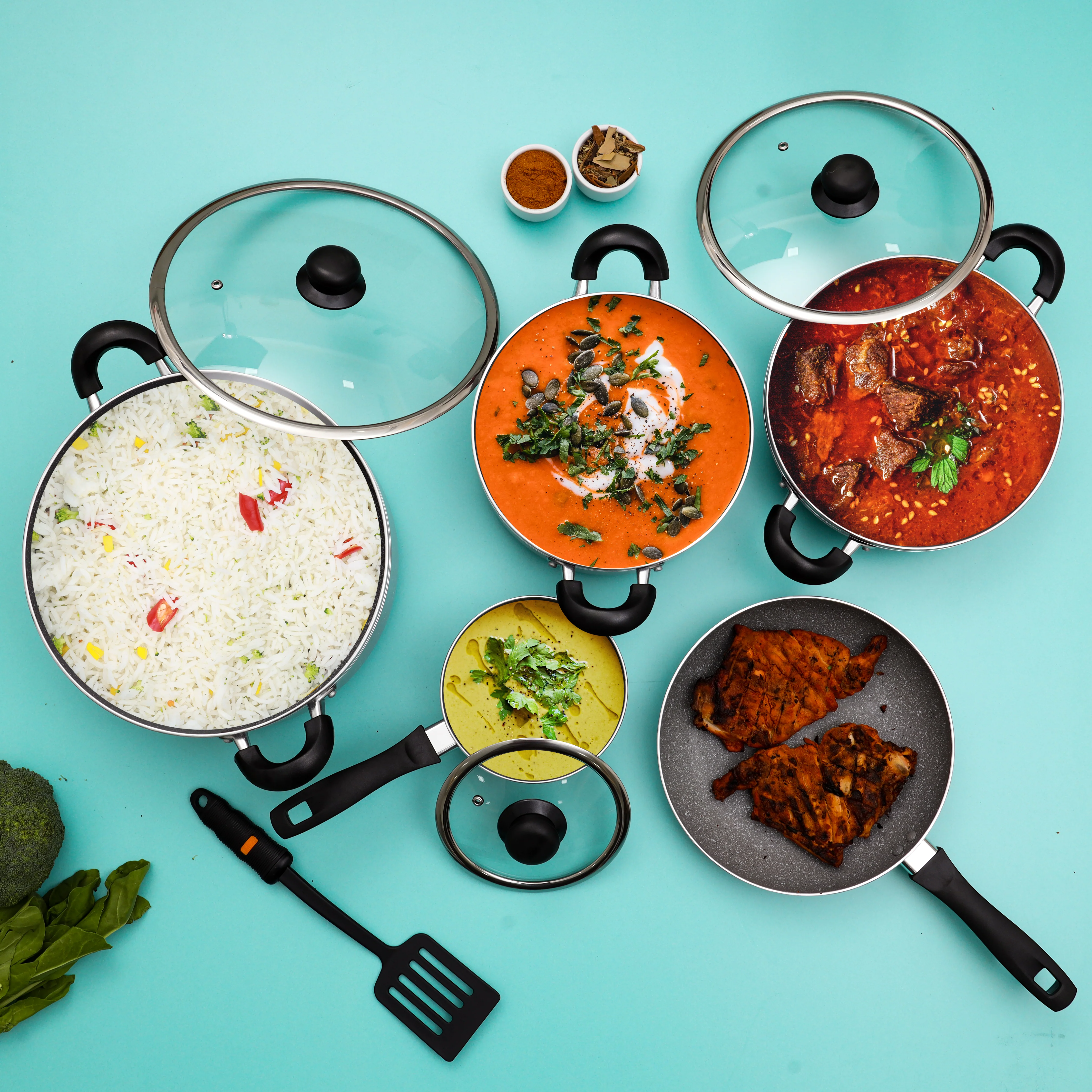 Delcasa DC1889 10PCS Non-Stick Cookware Set | Granite non stick Coating, Durable Aluminum Body, PTFE & PFOA Free| Tempered Glass Lids, Easy Clean Pots and Pans| - Image 4