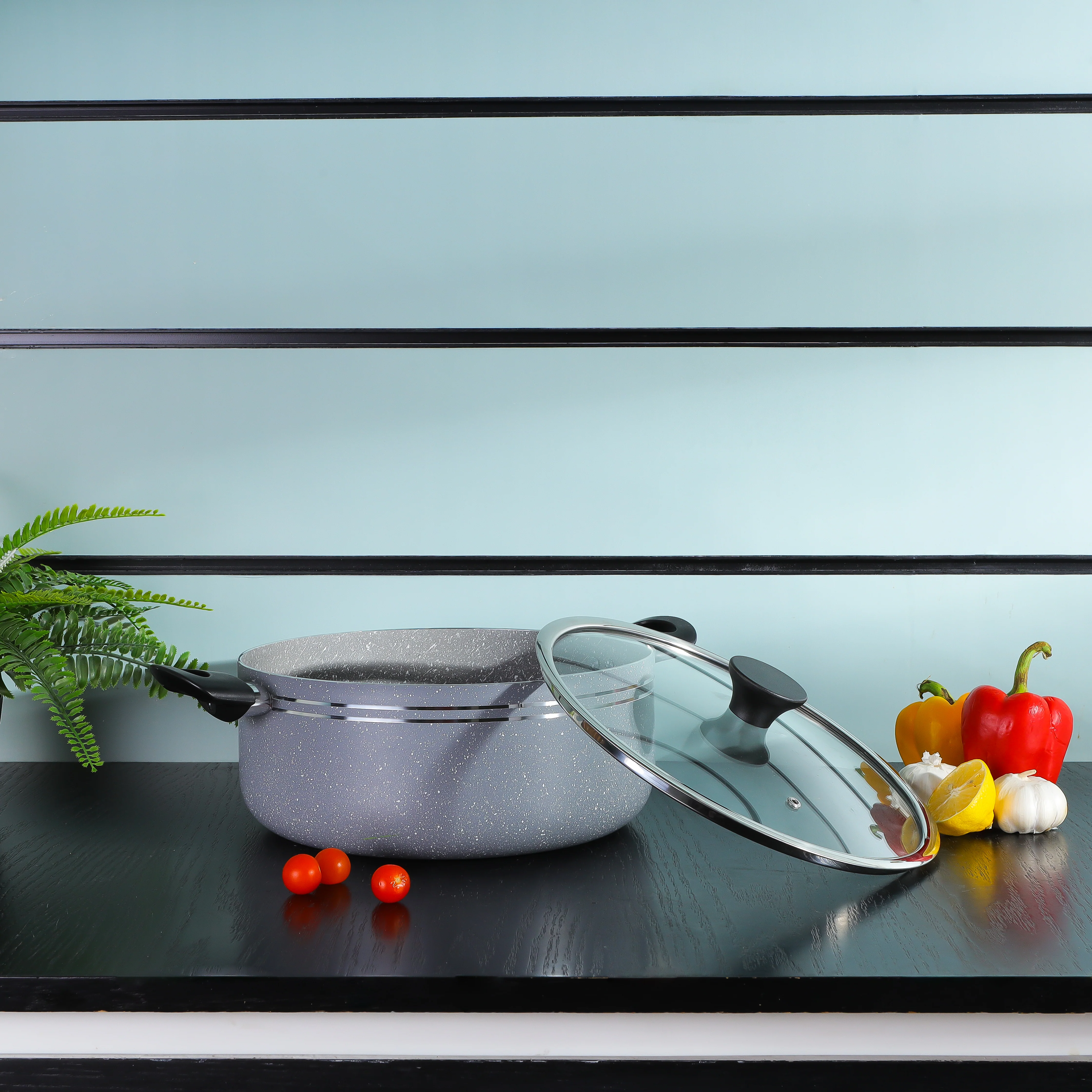 Delcasa DC1902 28CM Granite Non-Stick Casserole| Lid with durable 3-layer construction, induction compatible| PTFE & PFOA free, even heat distribution cookware| - Image 2