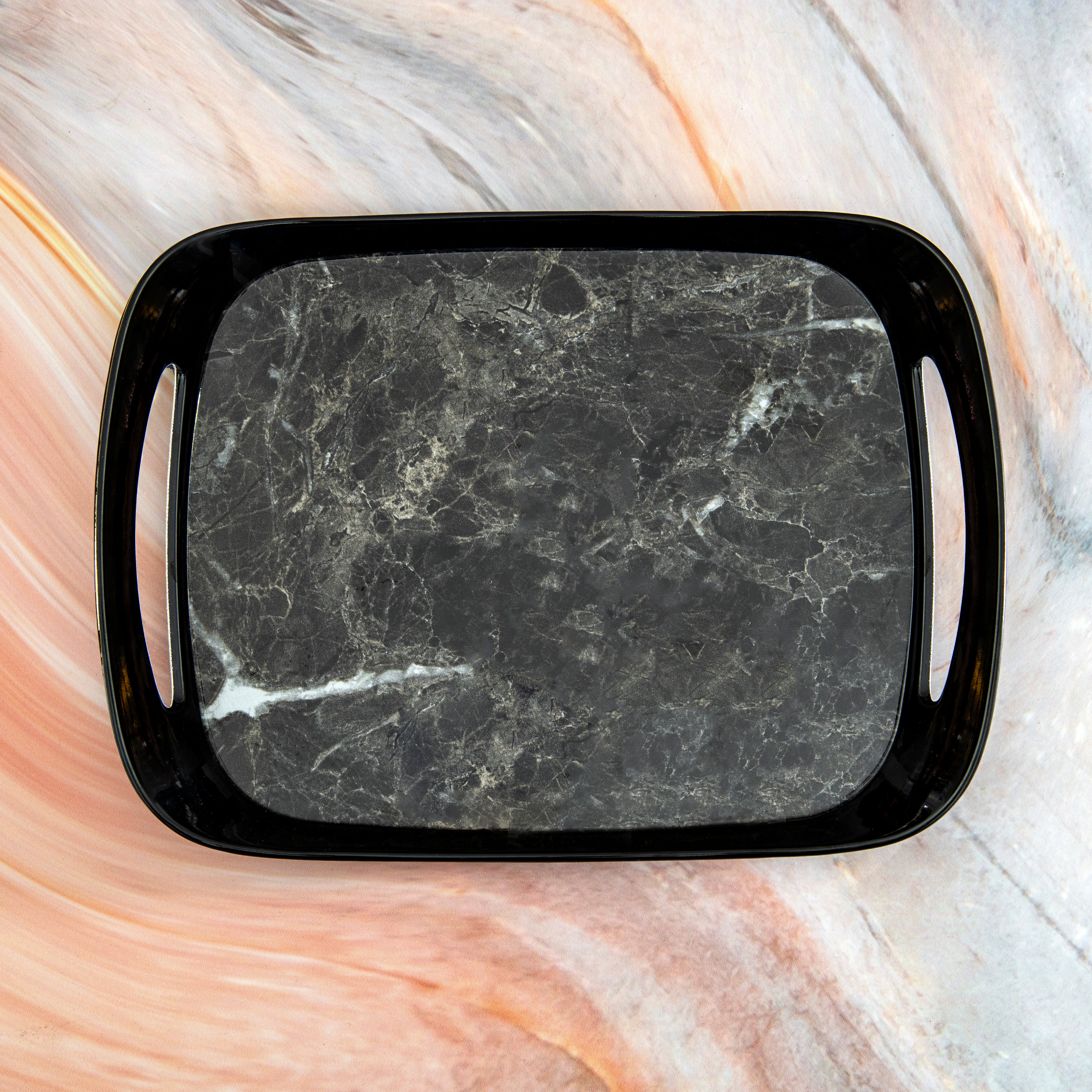 Delcasa DC1915 Dove Tray-Orchid | 15.2x10.2 inch features stylish marble finish base and strong side handles| Ideal for serving tea, snacks, meals and desserts| - Image 2