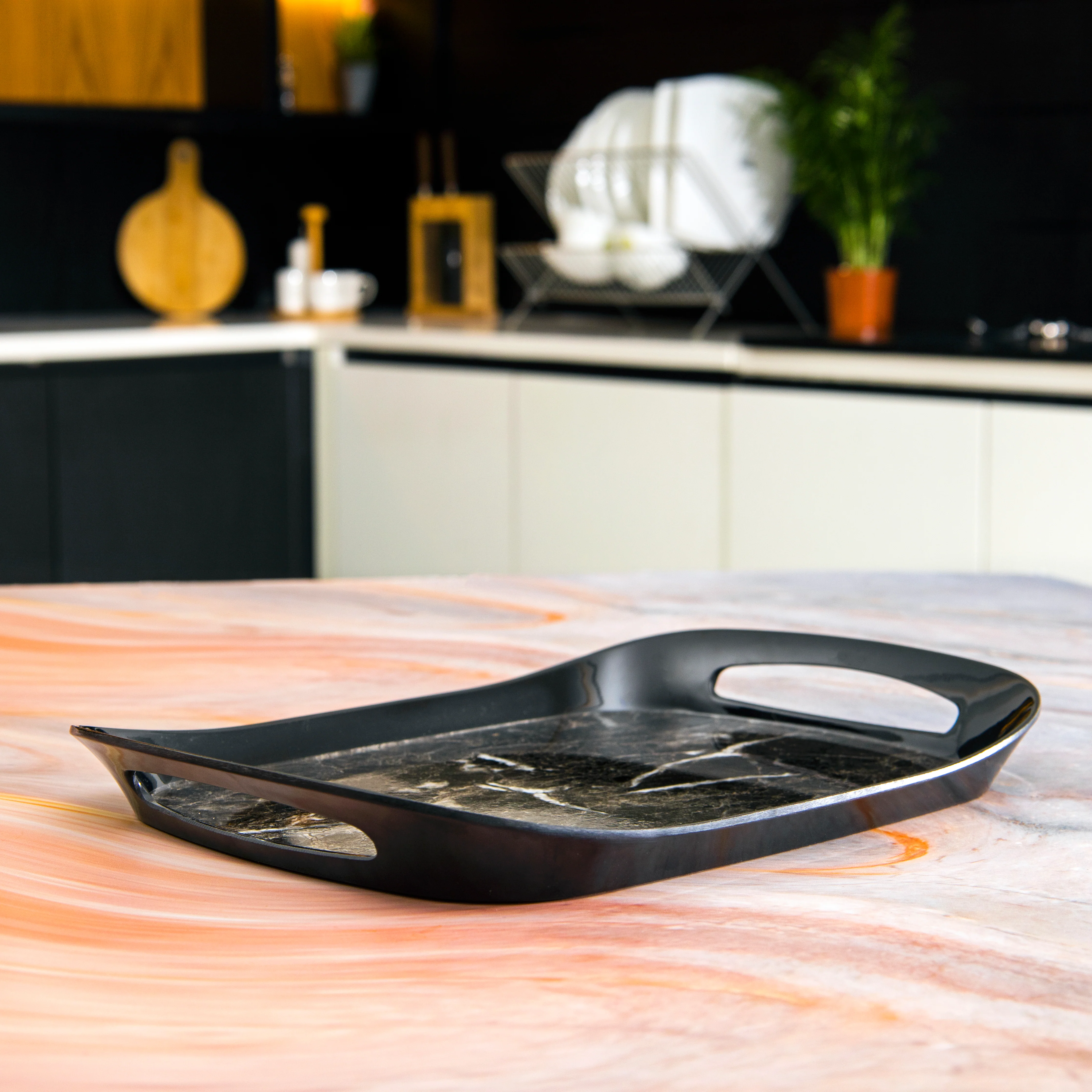 Delcasa DC1915 Dove Tray-Orchid | 15.2x10.2 inch features stylish marble finish base and strong side handles| Ideal for serving tea, snacks, meals and desserts| - Image 5