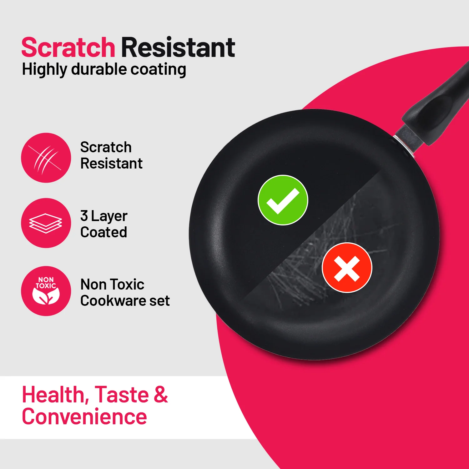Delcasa DC1995 9PCS Non-Stick Cookware Set| glass lids, frypan, durable construction| even heat distribution, easy cleaning, and is ideal for daily cooking use| - Image 5