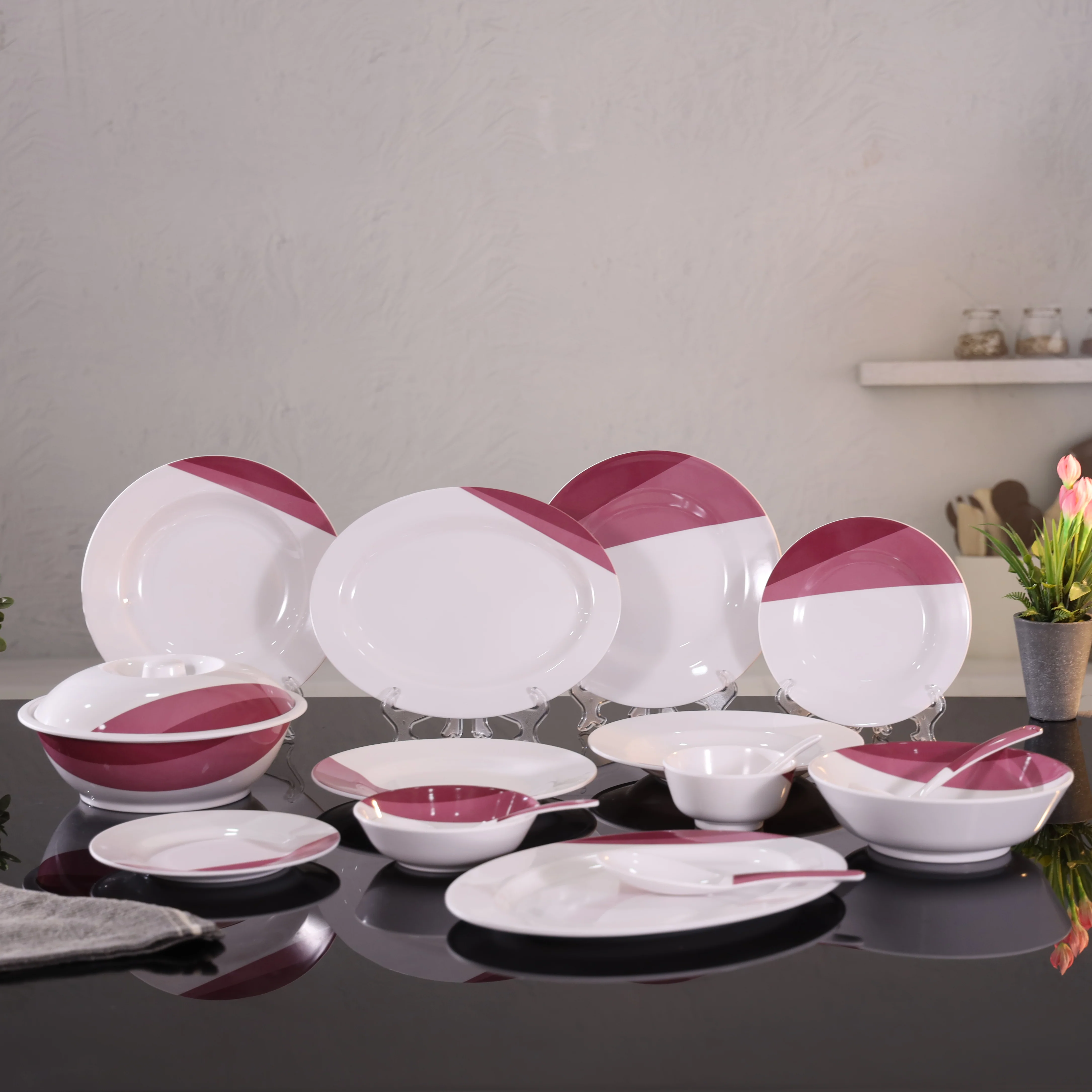 Delcasa DC2107 54PCS Melamine Dinner Set| Amber Tint, Lightweight Chip Resistant & Stain Resistant| Dishwasher Safe Tableware Set for Everyday Dining & Serving| - Image 2