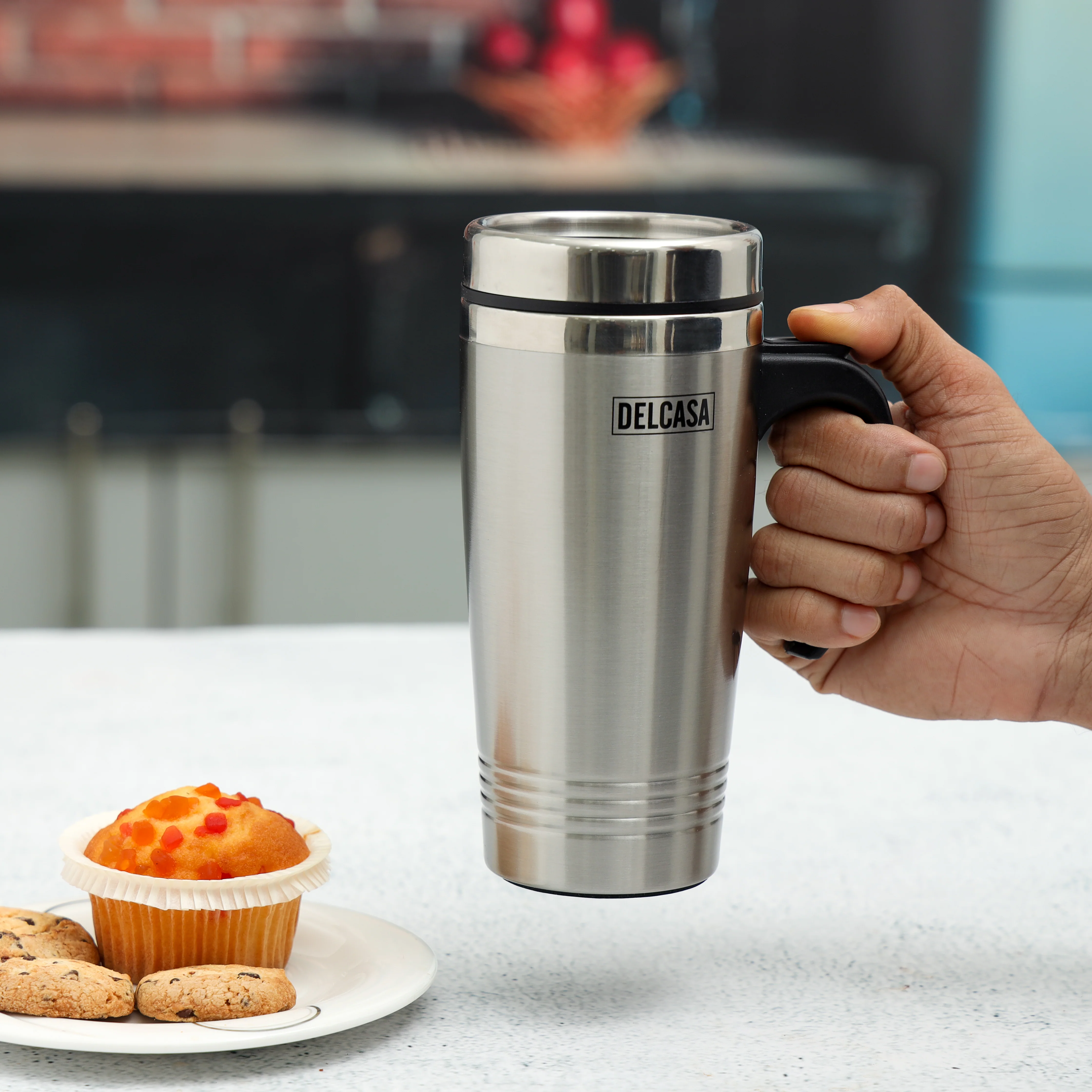 Delcasa DC2153 Double Wall Travel Mug 475ML| stainless steel insulation & BPA-free construction| ergonomic handle, and keeps drinks hot or cold for hours daily| - Image 3