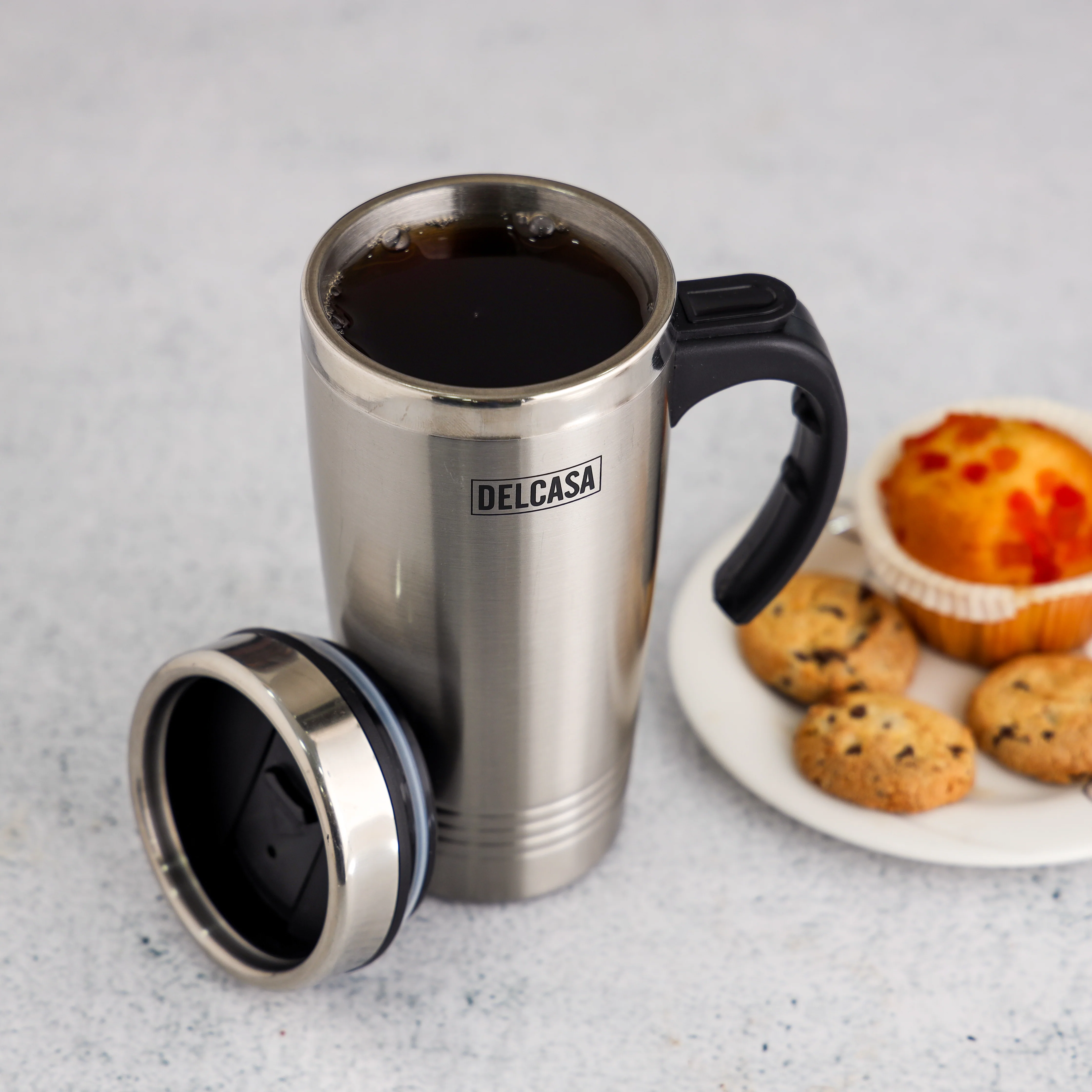 Delcasa DC2153 Double Wall Travel Mug 475ML| stainless steel insulation & BPA-free construction| ergonomic handle, and keeps drinks hot or cold for hours daily| - Image 4