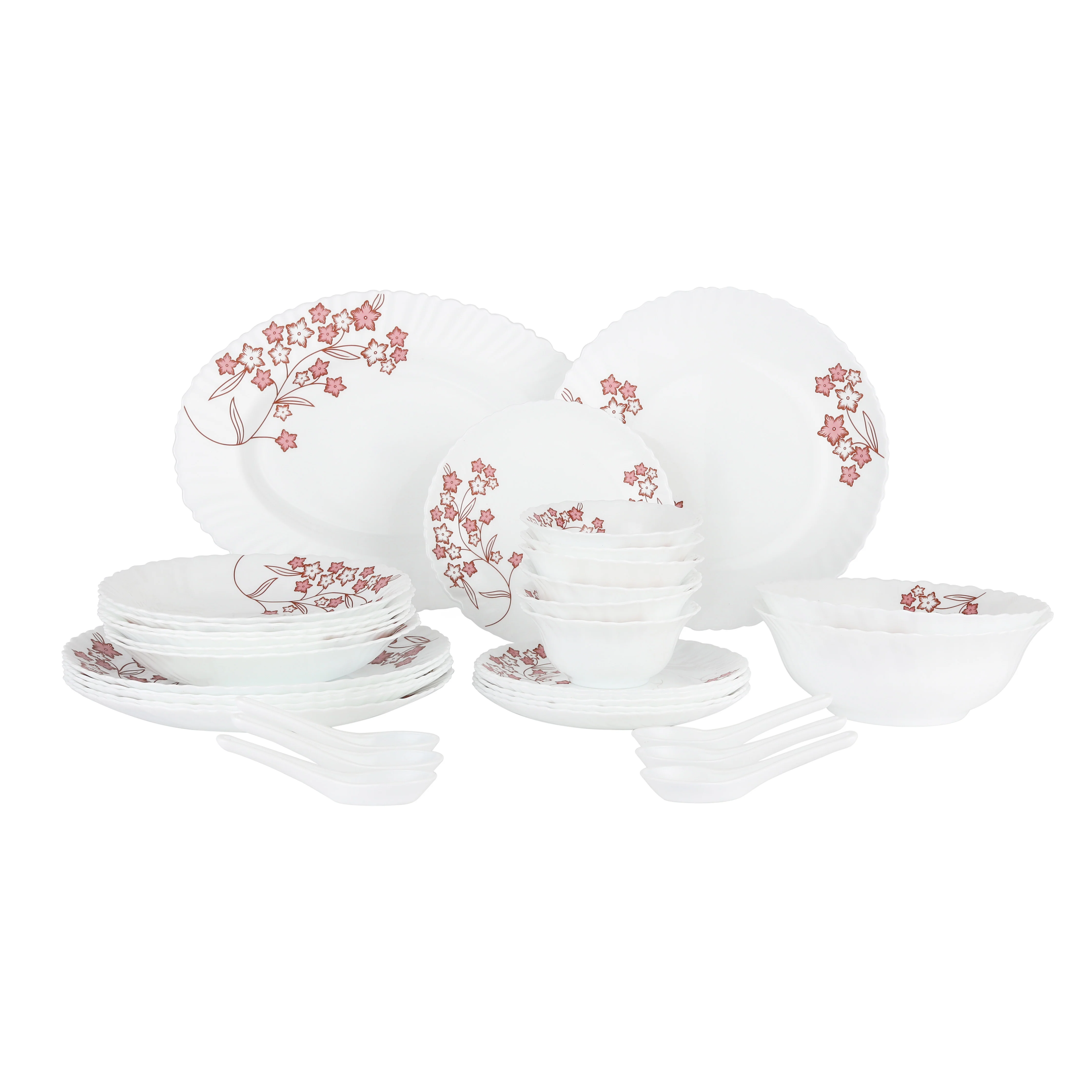 Delcasa DC2212 33 Pcs Opalware Dinner Set| includes plates, bowls and soup spoons| Lightweight, chip resistant and stain resistant, dishwasher and freezer safe|