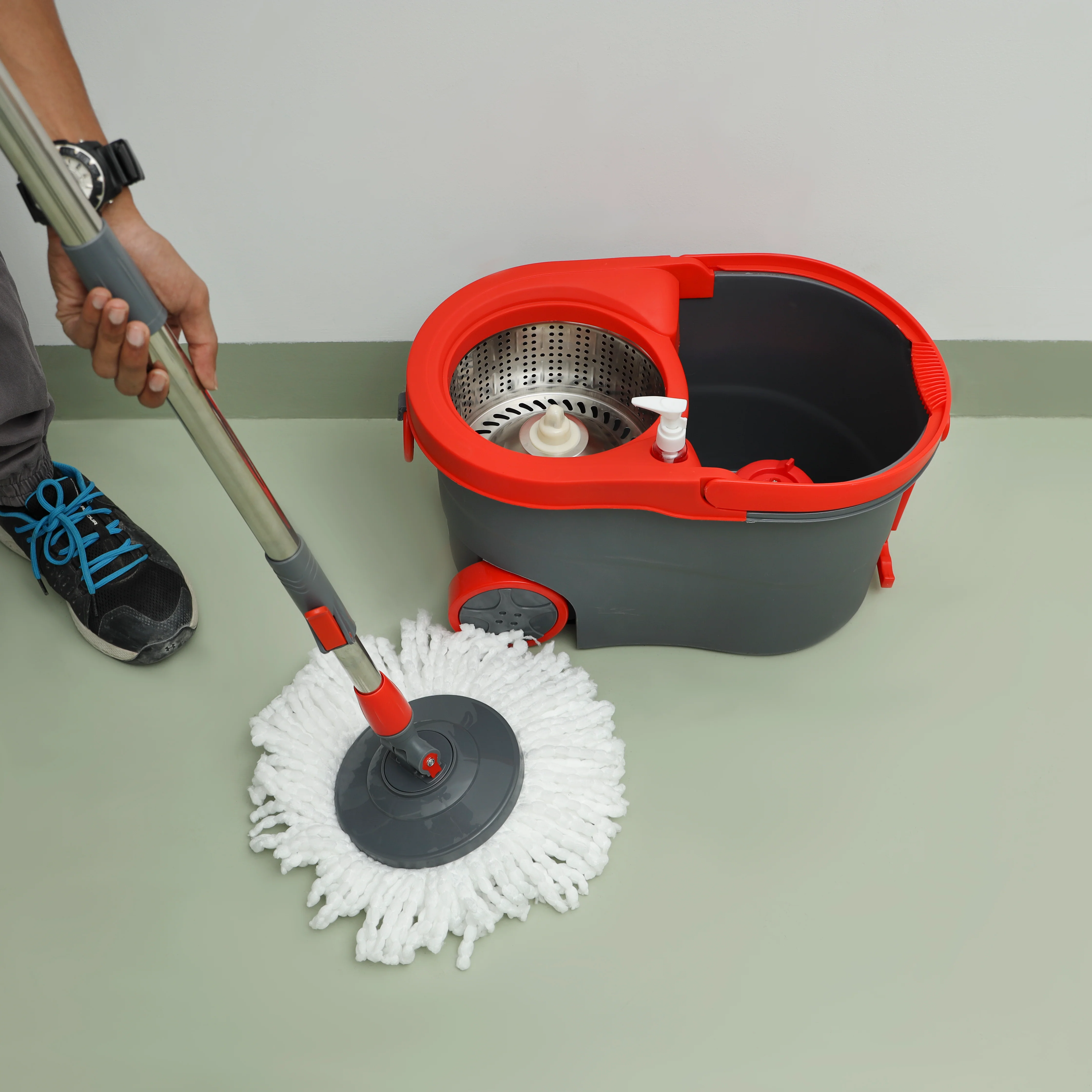 Delcasa DC2358 Spin Easy Mop| steel drum & bucket system features a 360° rotating microfiber head| adjustable handle, fast spin drying, wheels for easy cleaning| - Image 2