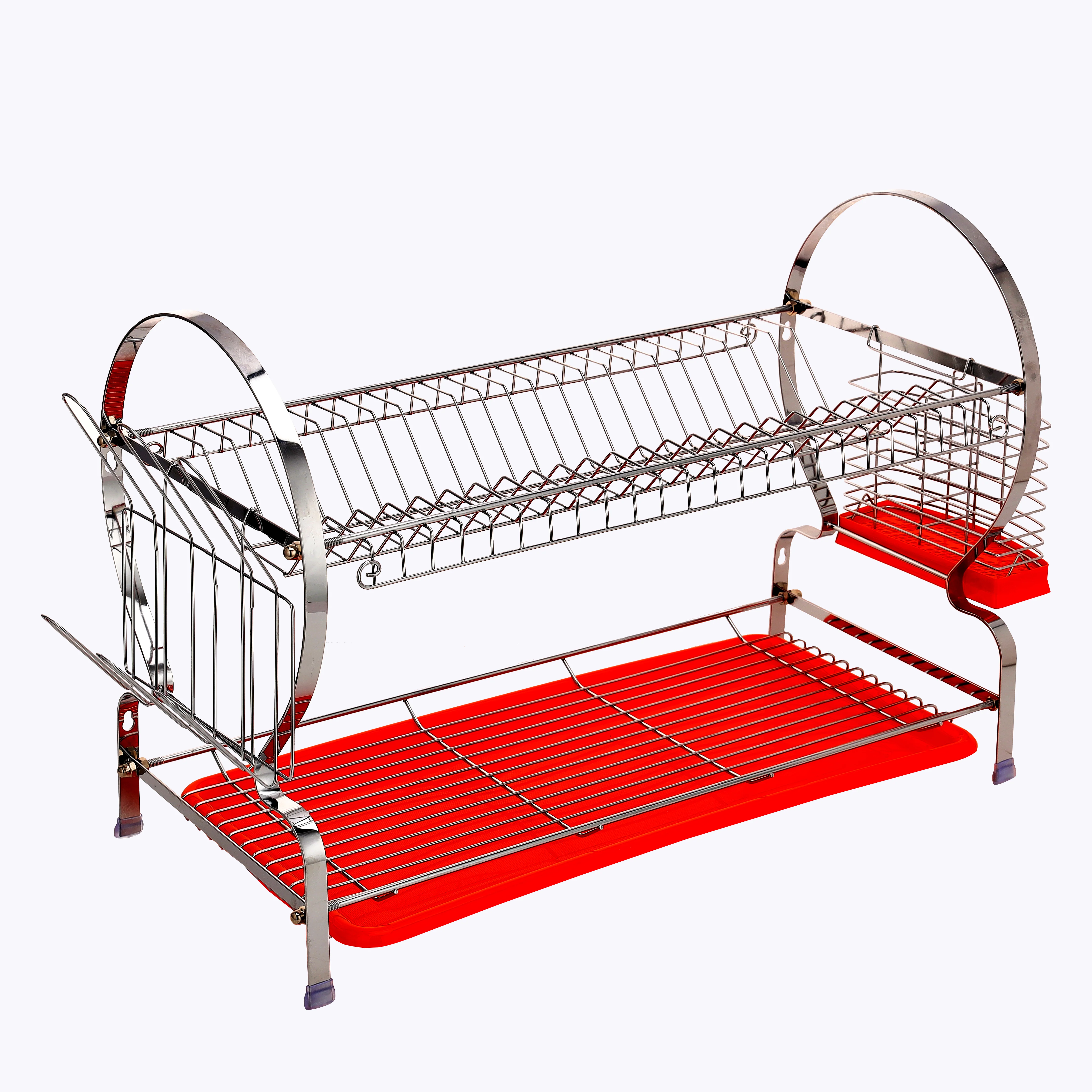 Delcasa DC2398 Wall Mount Dish Rack| 2 Layer with Drain Board, holds 23 plates and chrome finish iron body| cutlery and glass holder, compact kitchen organizer|