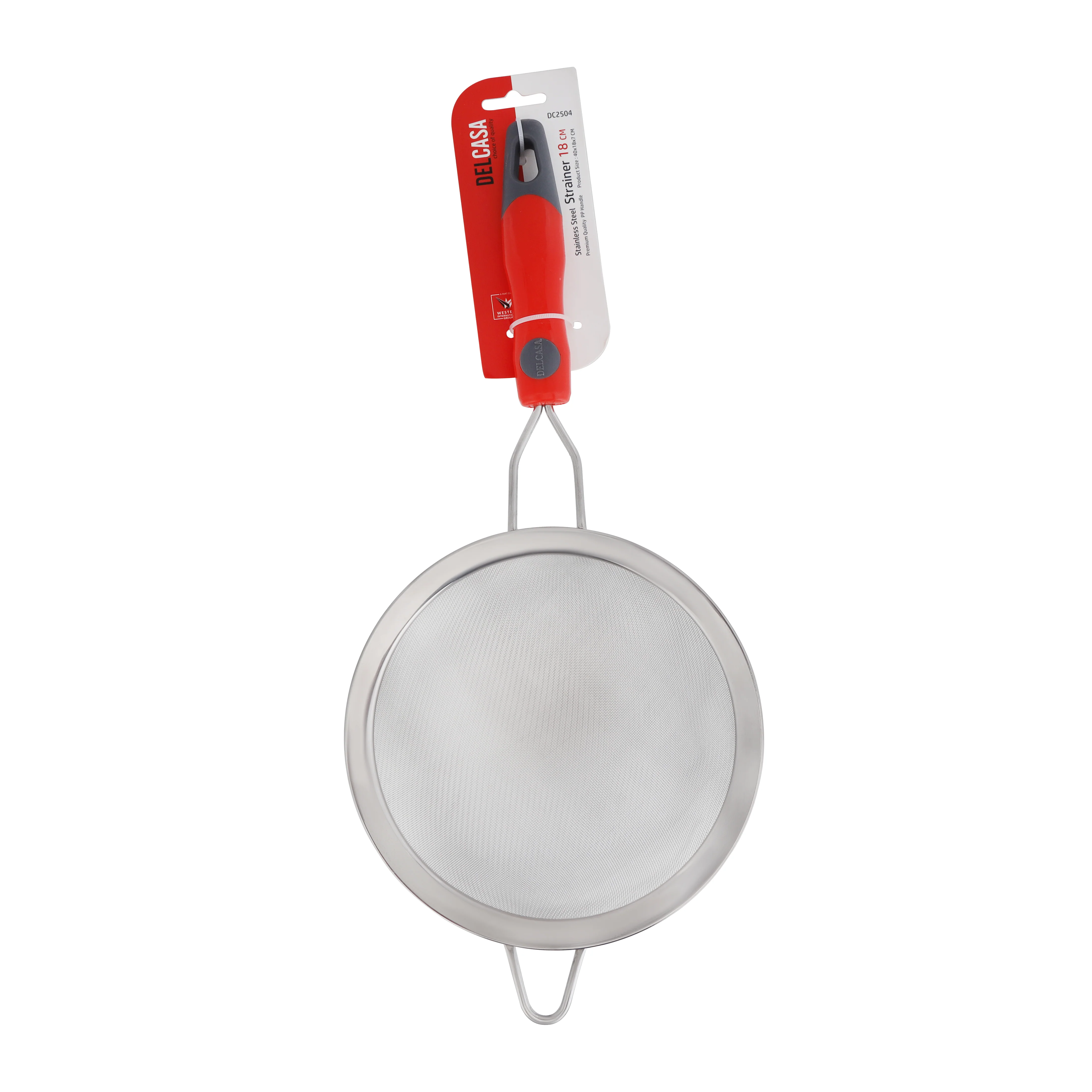 Delcasa DC2504 18CM Stainless Steel Strainer| Fine Mesh Kitchen Strainer with PP Handle| Lightweight Food Grade Easy Clean Durable for Daily Kitchen Use Cooking|