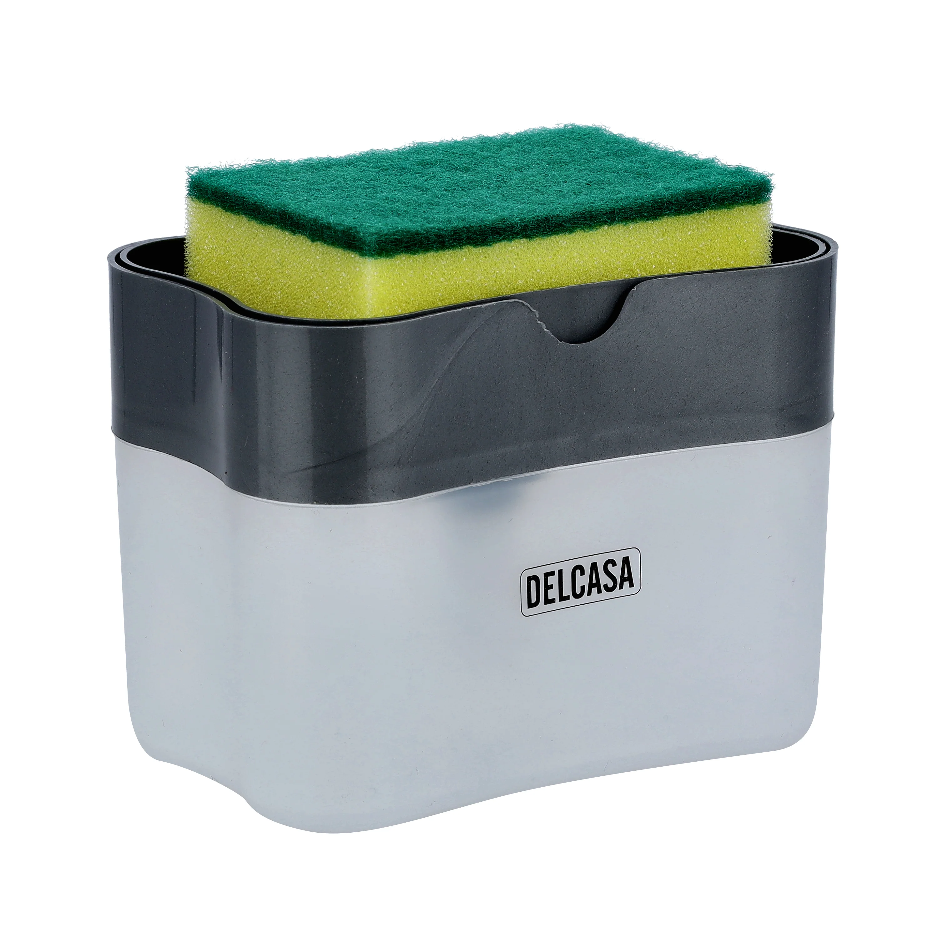 Delcasa DC2602 Liquid Soap Dispenser| smart 2-in-1 sponge holder with 385ml capacity| Dispenses perfect soap amount, one-hand use, polymer body, compact design|
