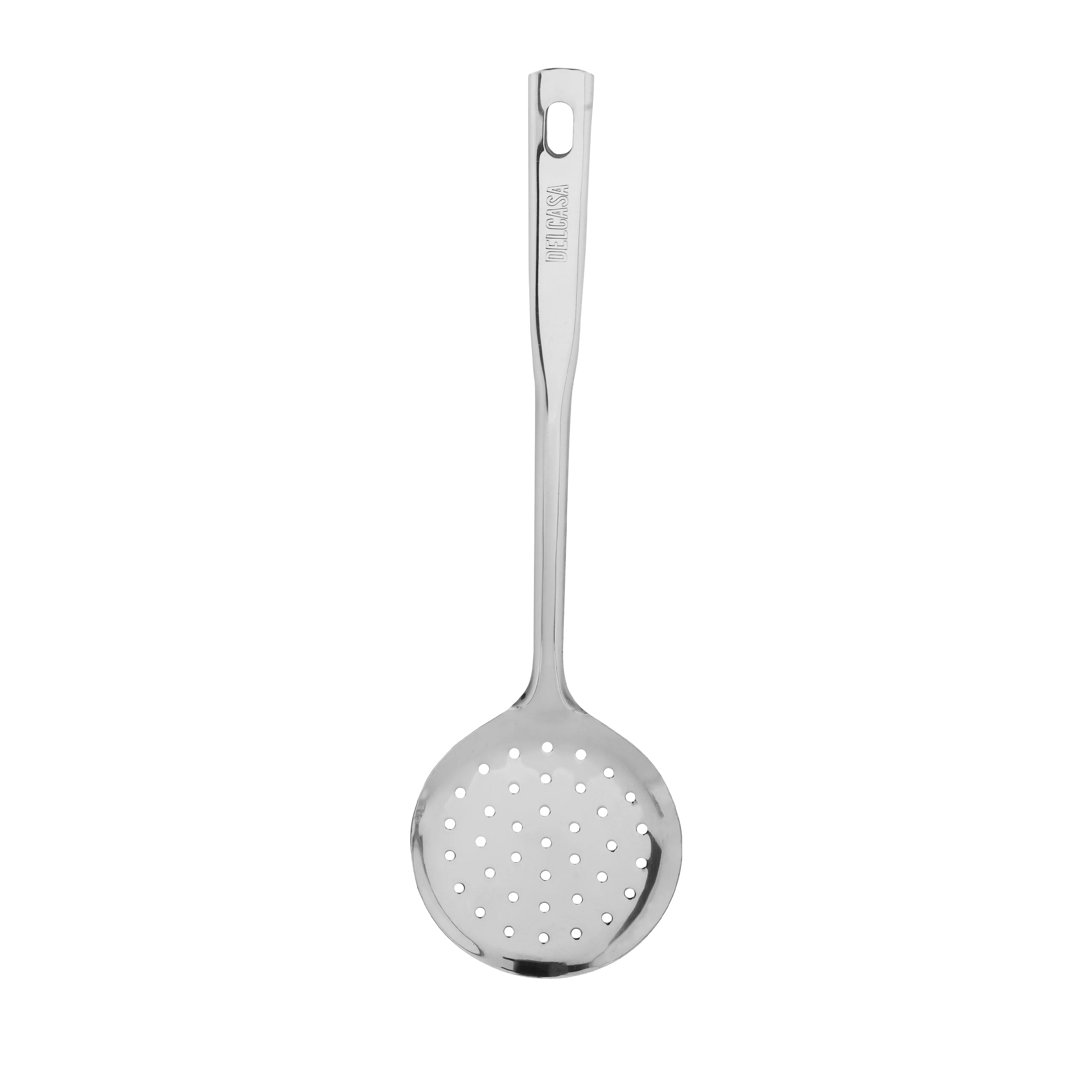 Delcasa DC2734 Stainless Steel Skimmer| lightweight kitchen tool for straining and lifting fried foods| Premium stainless steel, rust-resistant and long handle|