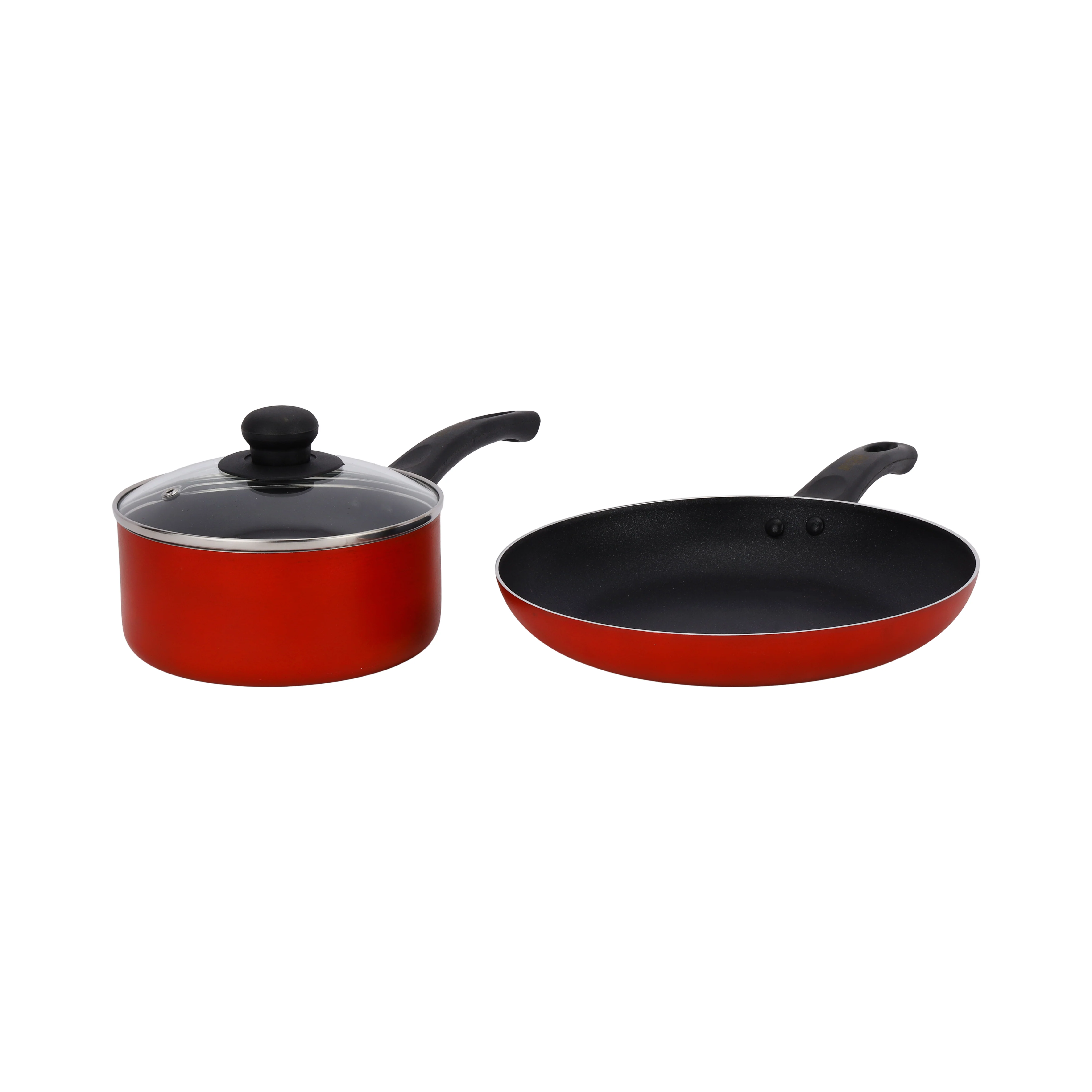 Delcasa DC2898 3PCS Non-Stick Cookware Set| 24cm frypan and 16cm saucepan with glass lid| aluminium body, double layer coating, heat resistant & bakelite handle|