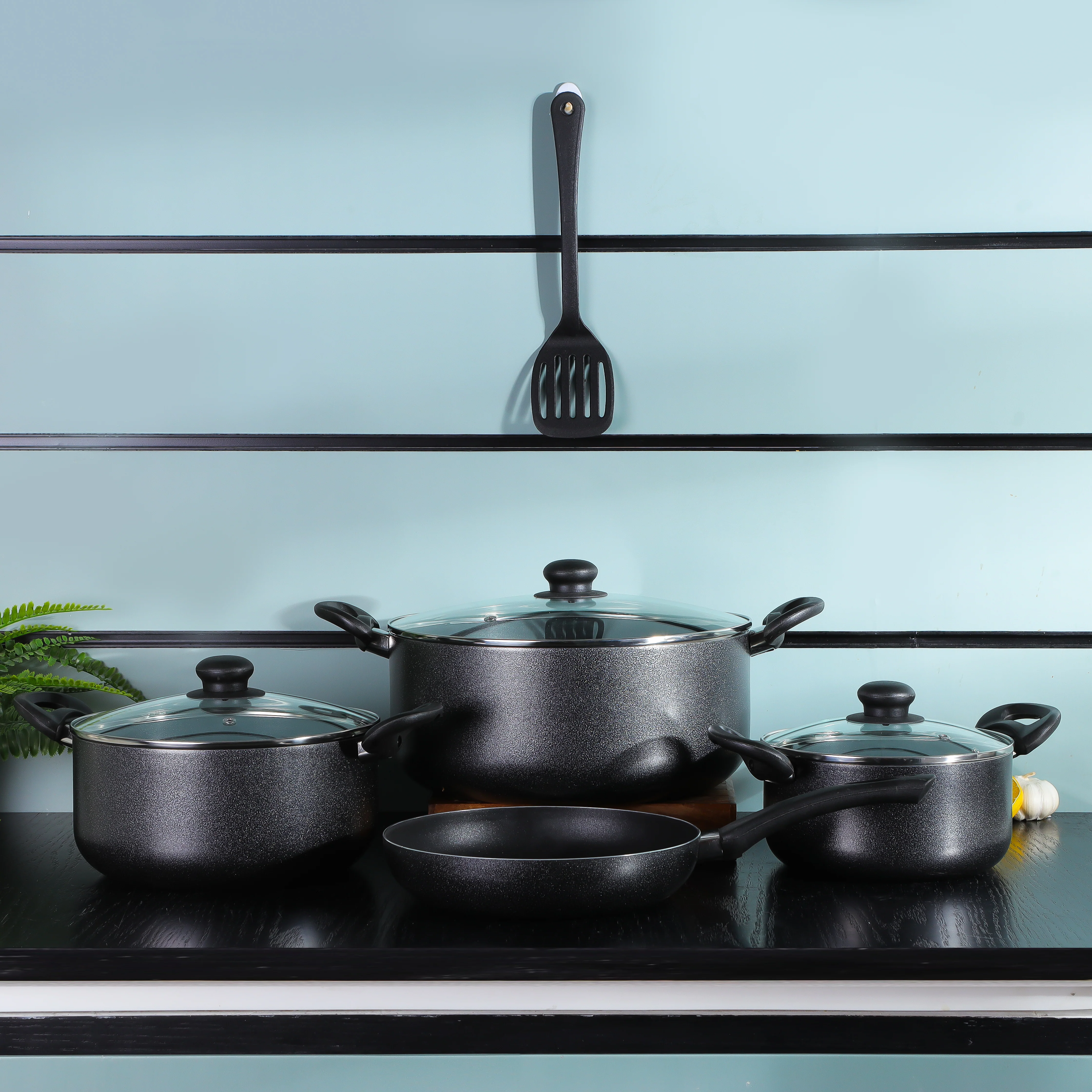 Delcasa DC2911 8PCS non-stick aluminium cookware set| glass lids, durable 3-layer coating, PTFE & PFOA free| even heat distribution, ideal for everyday cooking| - Image 2