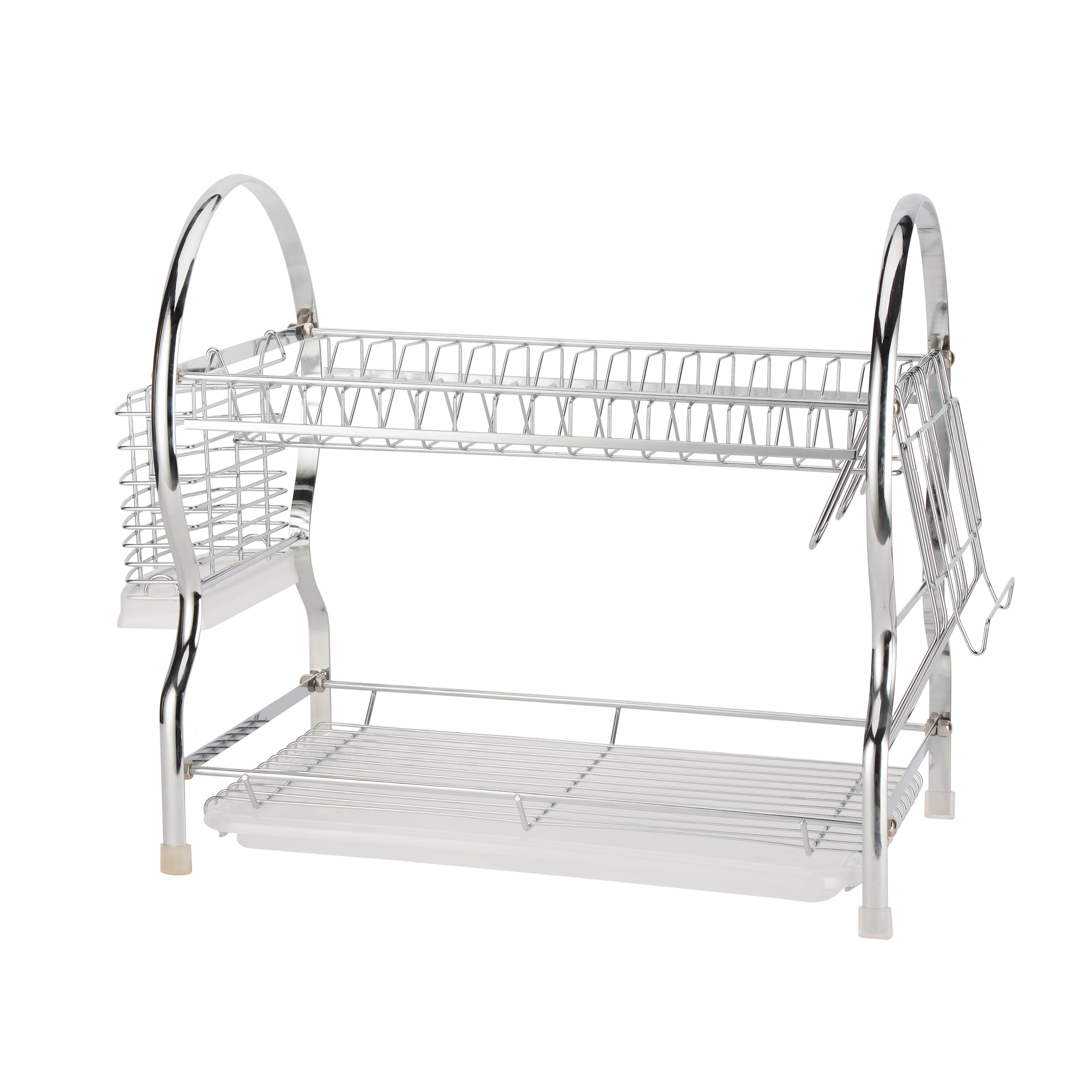 Delcasa DC3030 2 Layer Dish Rack| Chrome Finish Plate Stand, Cutlery & Cup Holder| durable iron body, 17 plate capacity, PP drain board, compact kitchen storage|