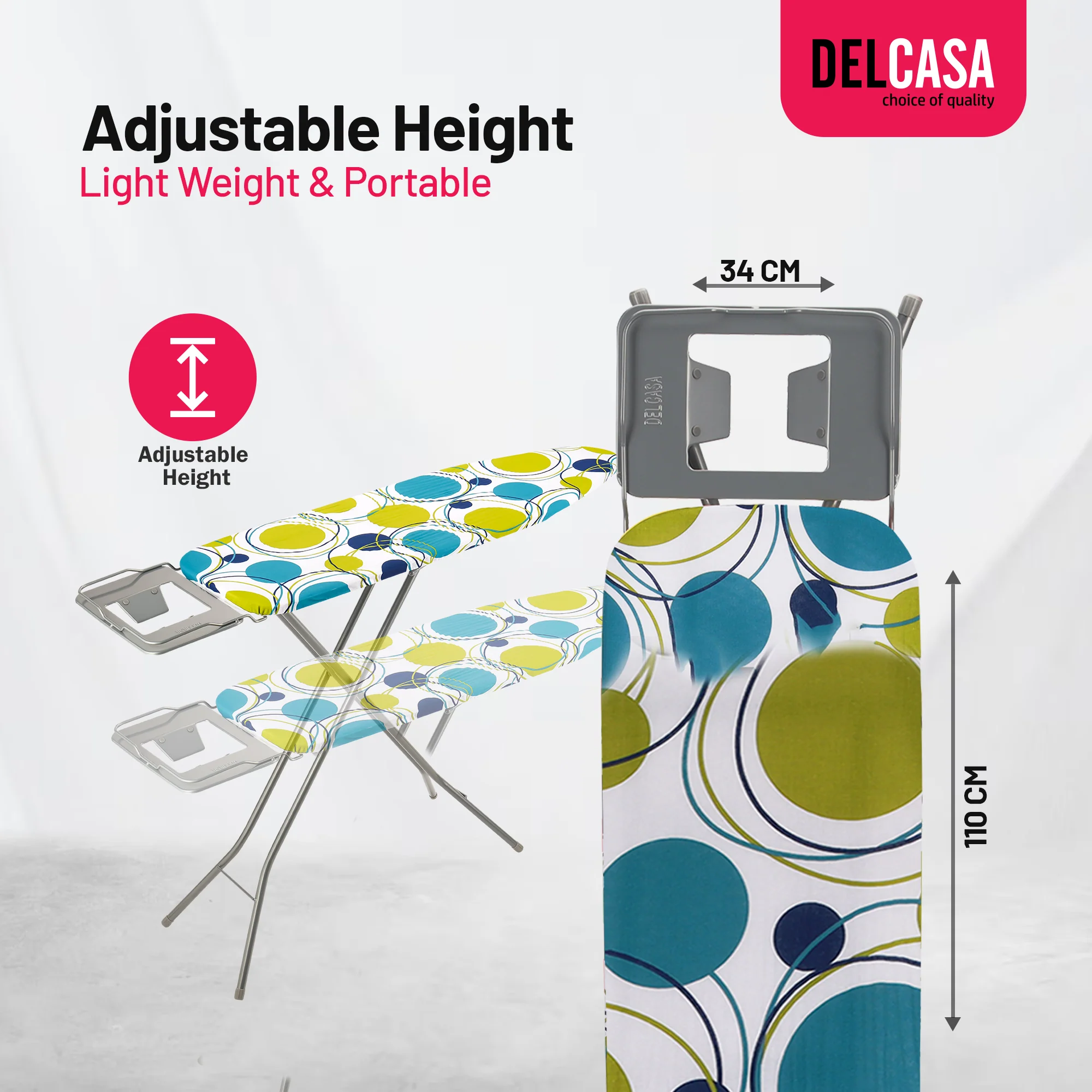 Delcasa DC3089 Ironing Board | Adjustable Height with Powder Coated Steel Frame| Cotton Cover with Foam Padding, Foldable Design and Safety Lock for Stable Use| - Image 4