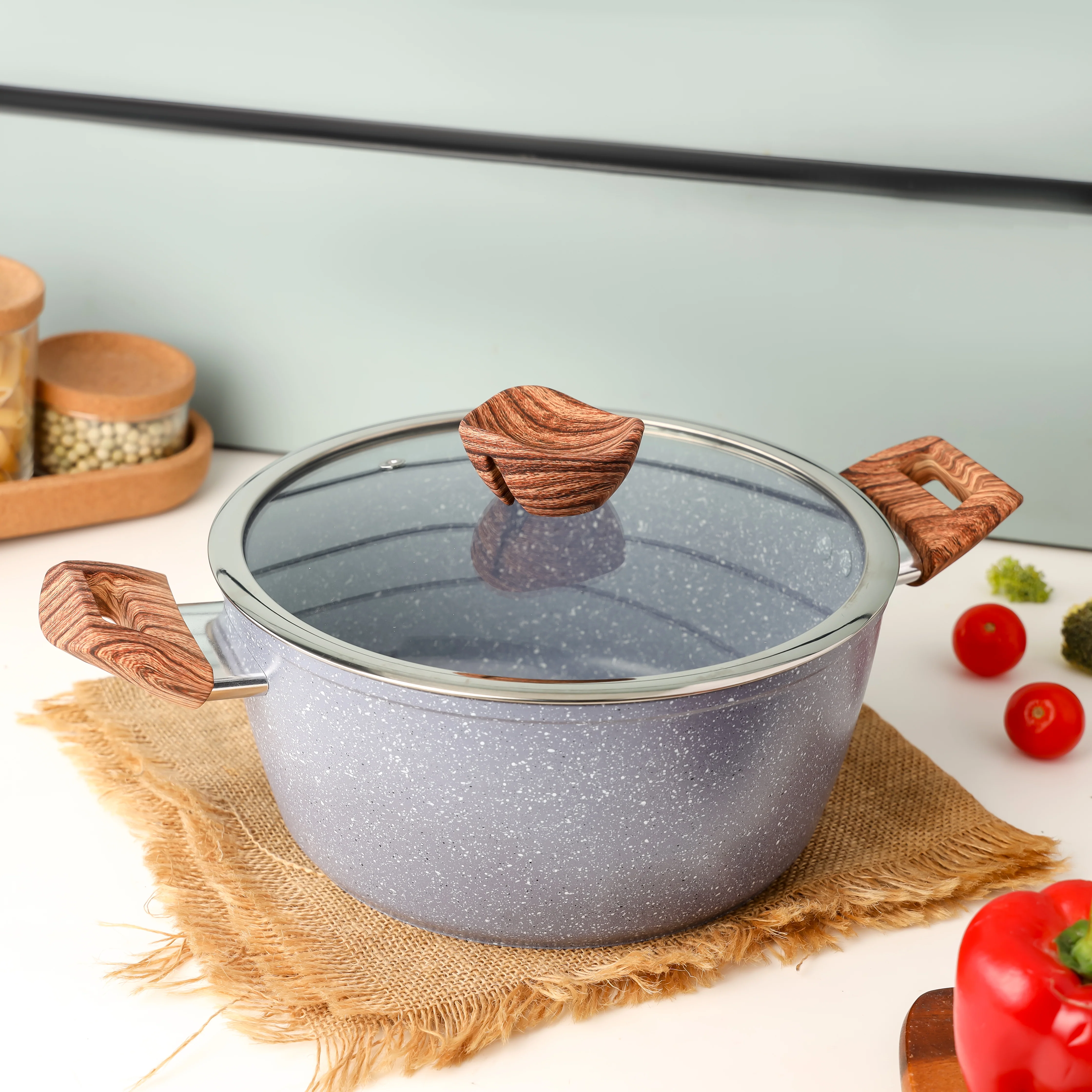 Delcasa DC3328 Granite Coated Casserole | 5-layer non-stick pot and forged aluminium body| induction compatible base, heat resistant exterior and easy to clean| - Image 4