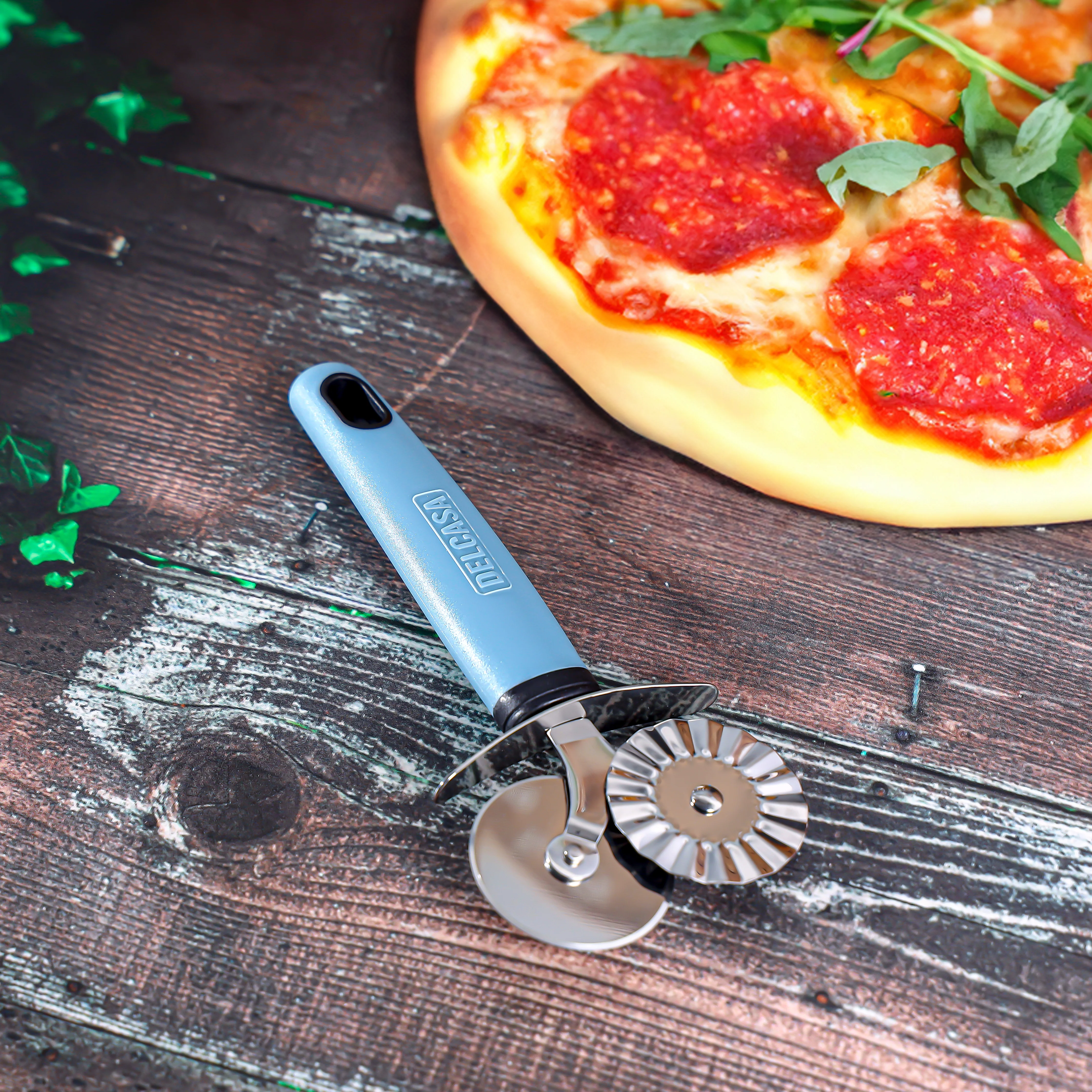 Delcasa DC3344 Stainless Steel Double Pizza Cutter| Ultra-Sharp Pizza Slicer with PP Handle, Food-Grade Blades & Smooth Precision Cutting Daily for Kitchen Use| - Image 2