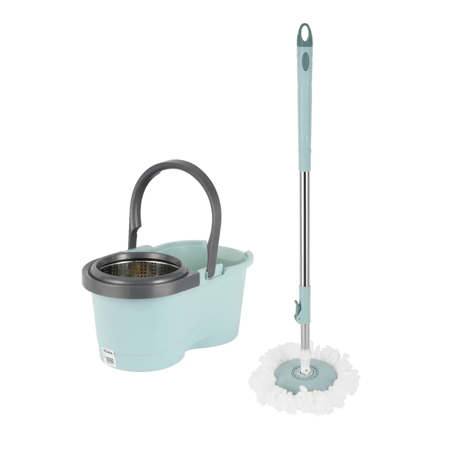 Delcasa DC3453 spin easy mop set| 11L bucket with built-in spinner & microfiber mop head| 360° rotating mop plate, adjustable handle & includes 1 extra mop head|