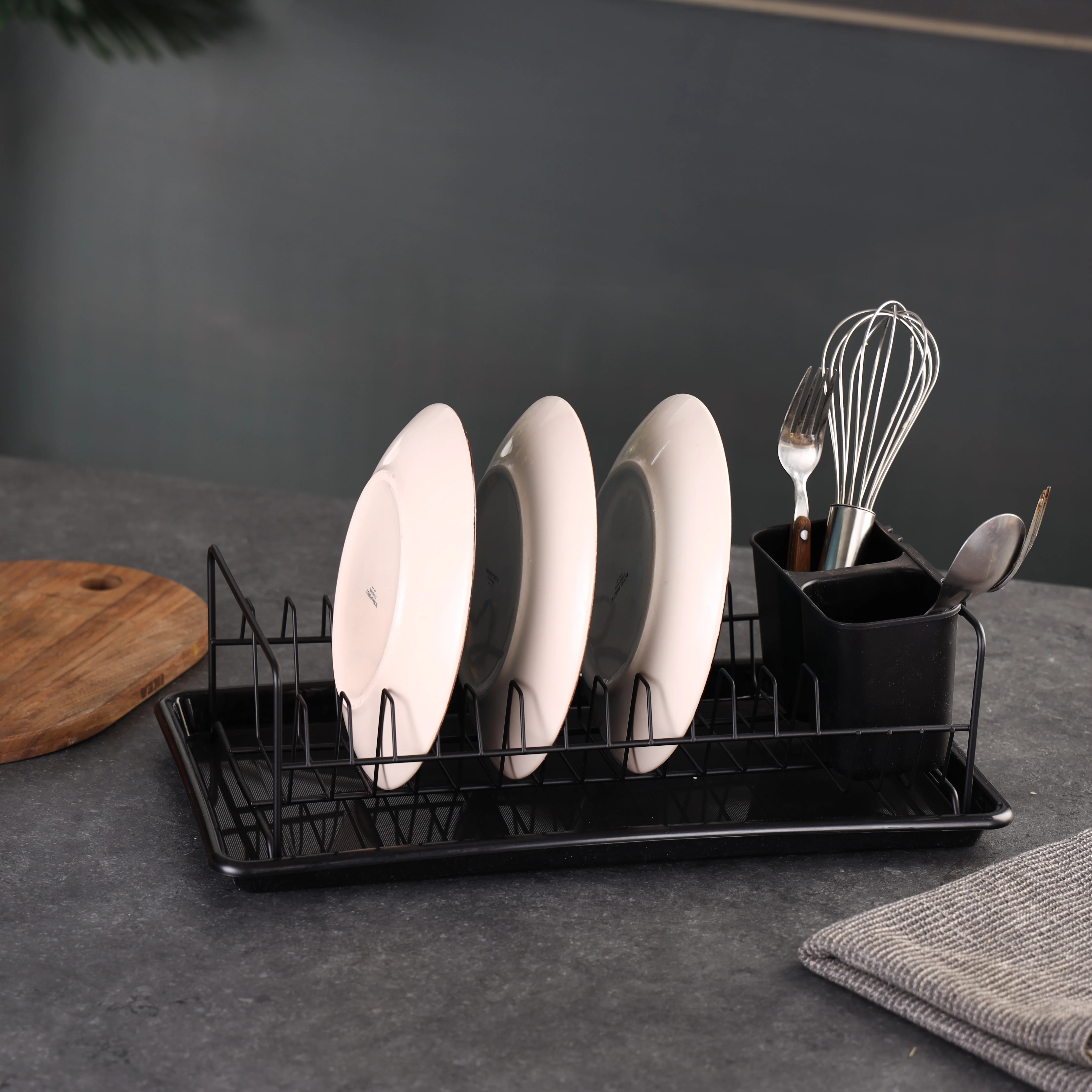 Delcasa DC3461 Single Layer Dish Rack| Cutlery Holder 12 Plates, Durable Kitchen Organizer Powder Coated Iron Body with Drip Tray Easy Clean Space Saving Design| - Image 2