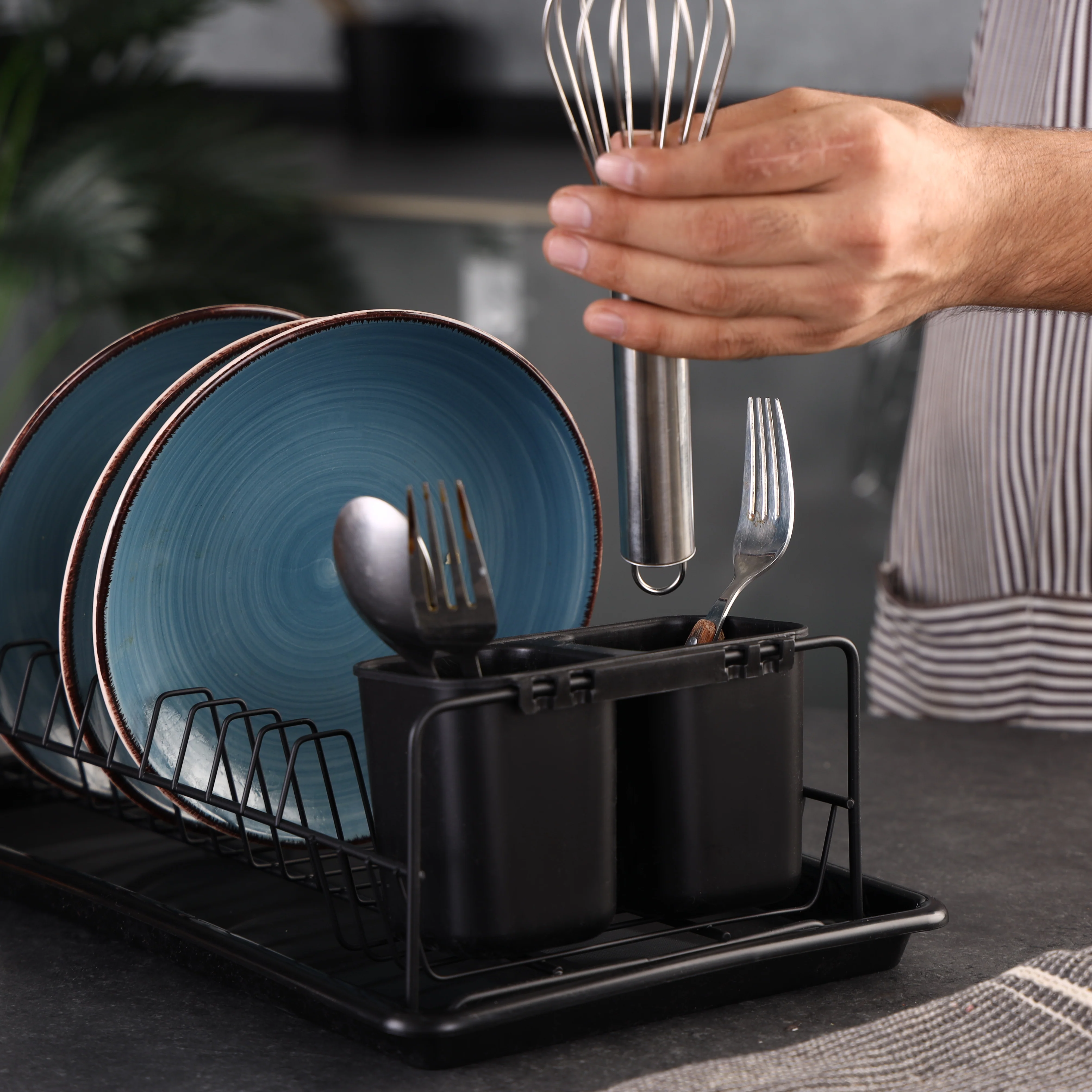 Delcasa DC3461 Single Layer Dish Rack| Cutlery Holder 12 Plates, Durable Kitchen Organizer Powder Coated Iron Body with Drip Tray Easy Clean Space Saving Design| - Image 5