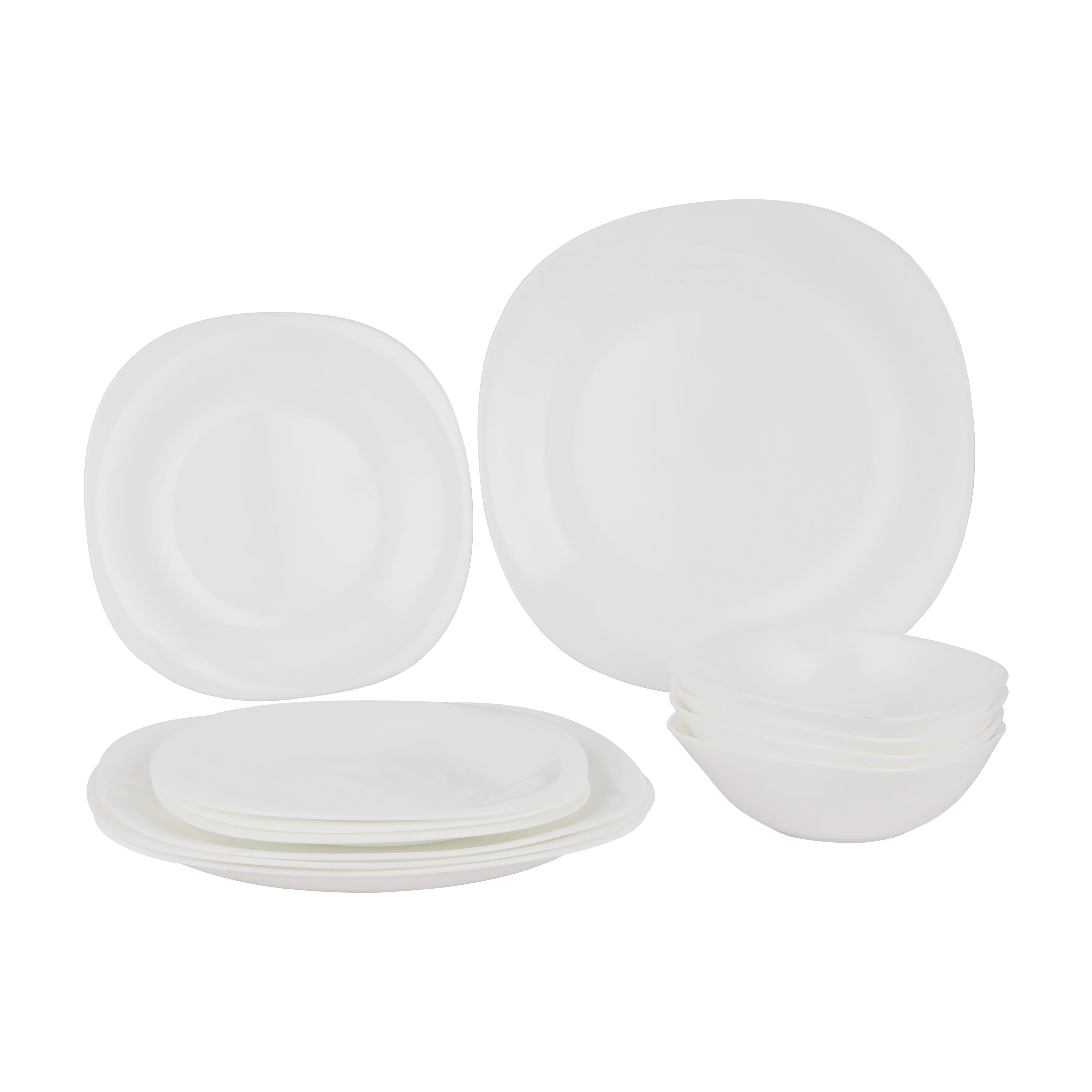 Delcasa DC3463 opalware dinner set| includes 12pcs with 11” square plates, 8.5” flat plates and 6.5” bowls| Lightweight, microwave, dishwasher, and freezer safe|