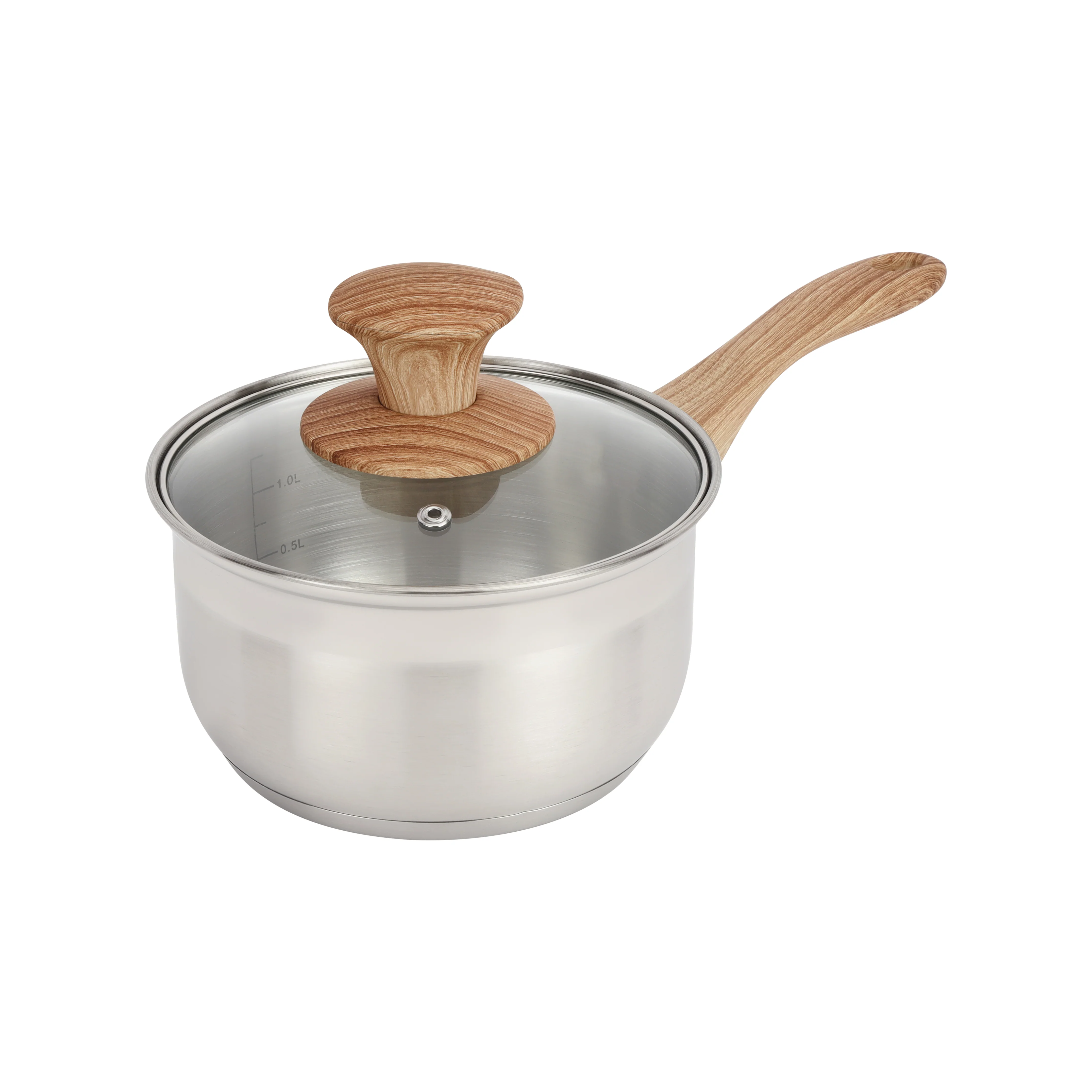 Delcasa DC3581 Stainless Steel Cookware Set| 9PCS, glass lids and wooden finish bakelite handles| durable, induction compatible, ideal for everyday cooking use| - Image 2