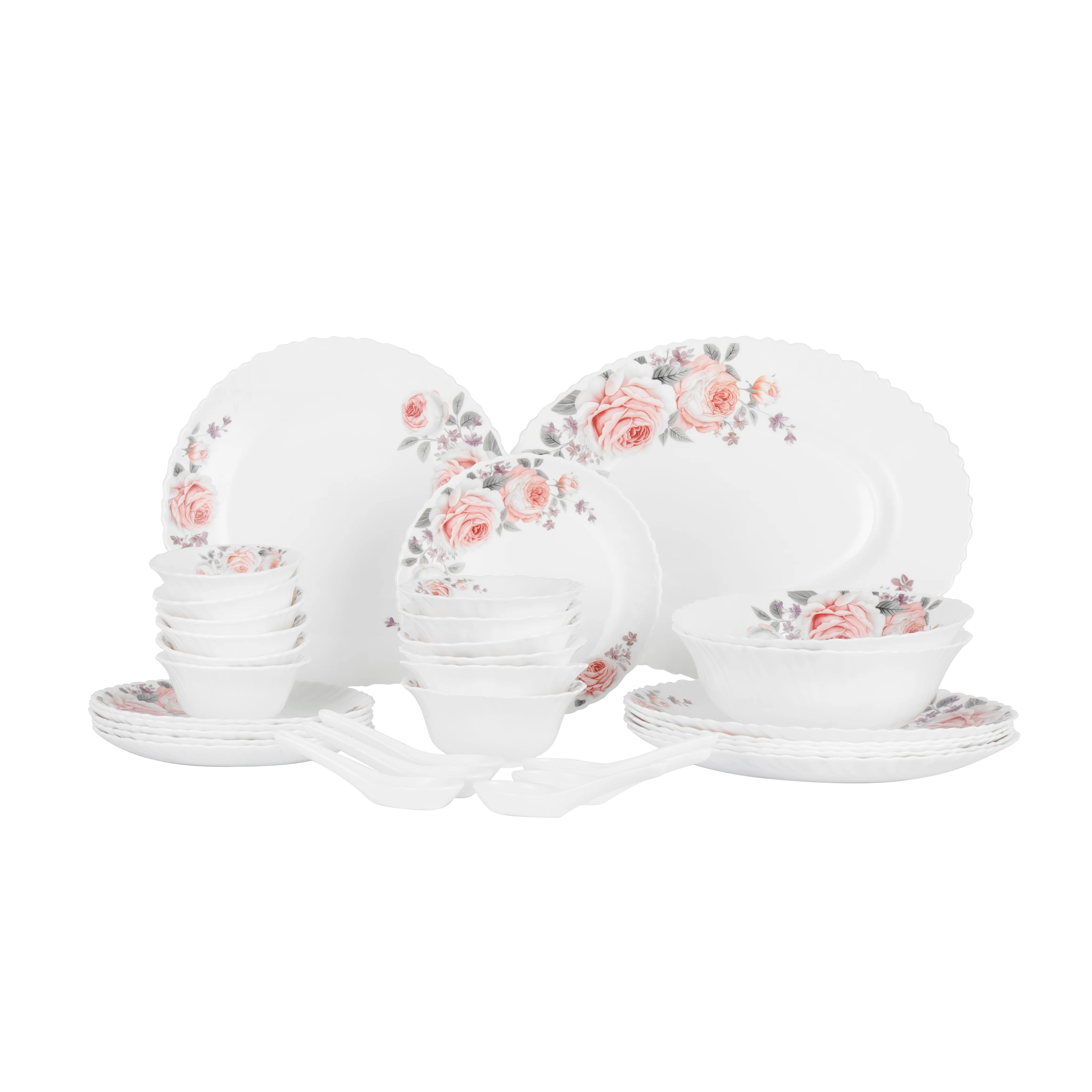 Delcasa DC3708 33 Pcs Opalware Dinner Set| floral design with plates, bowls and soup spoons| Lightweight, stain-resistant, microwave, dishwasher & freezer safe|
