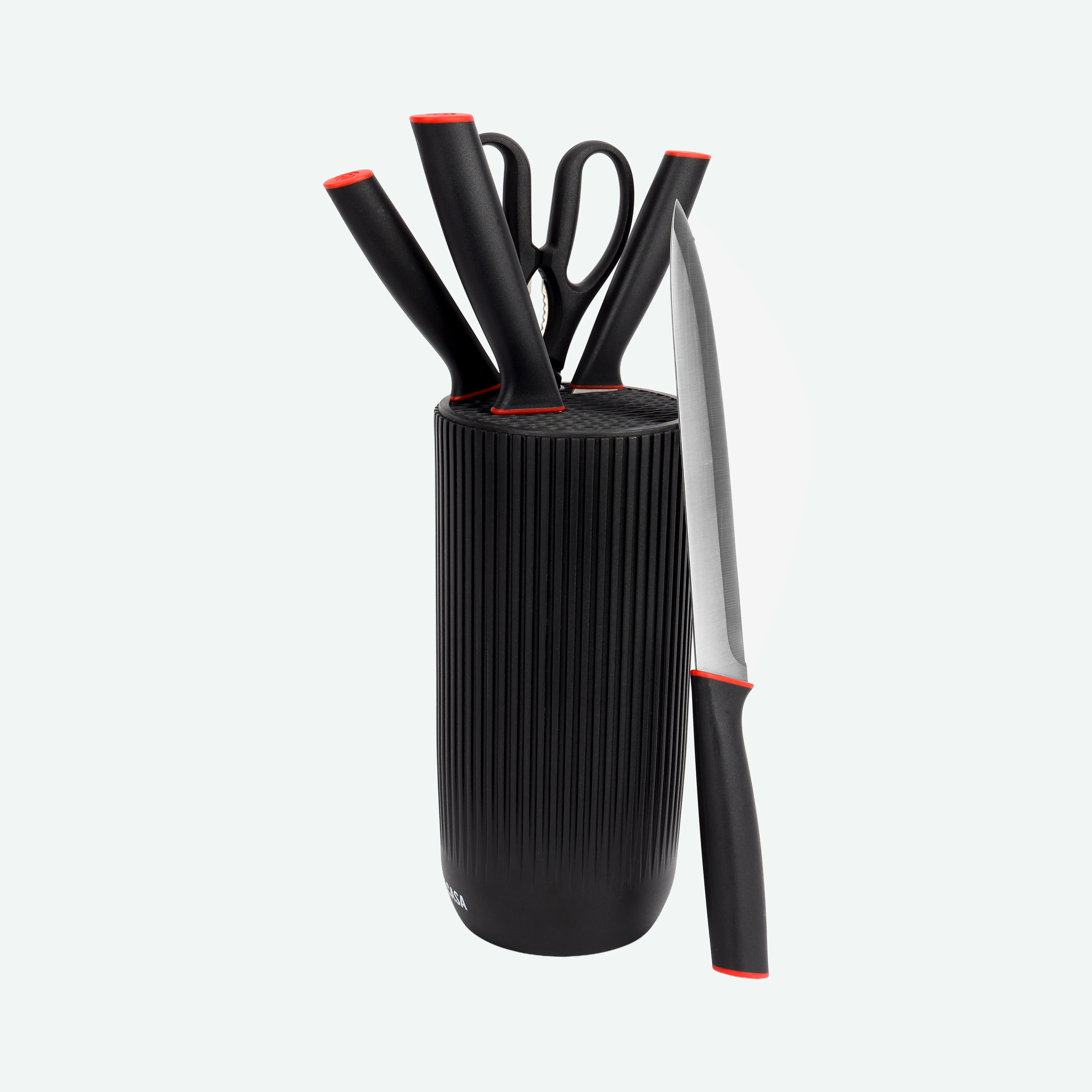 Delcasa DC3771 knife set| includes 8” chef knife, 8” carving knife, 5” utility knife, 3.5” paring knife, kitchen scissor & holder| Ergonomic, hygienic & durable| - Image 2