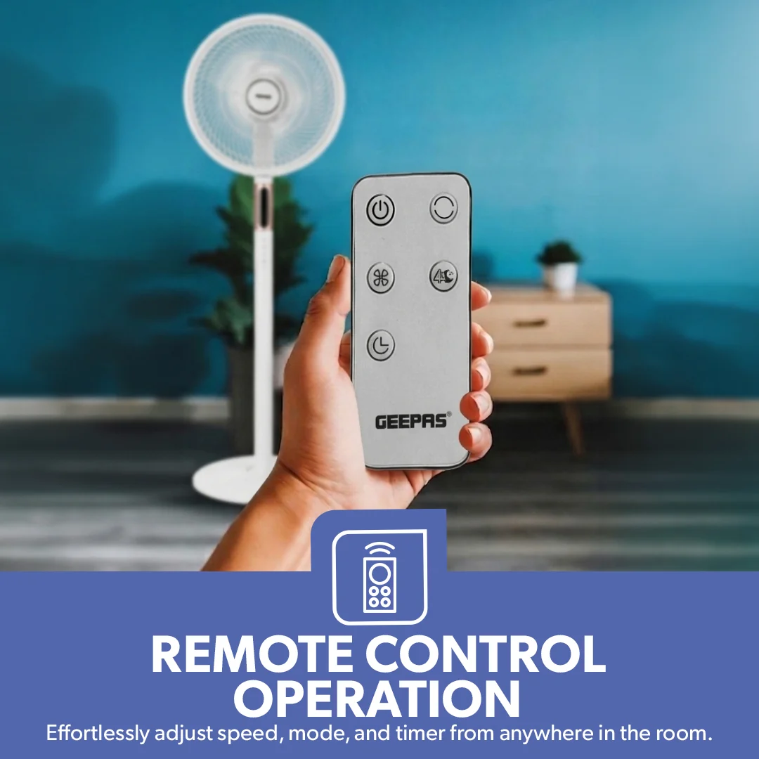 Geepas GF21205 14” Stand Fan with Remote Control | Scandi Series, 60W Motor| 3-Speed| 8H Timer| 5-Blade Air Circulation| Wide Oscillation| Korean Style| 2 Years Warranty - Image 3