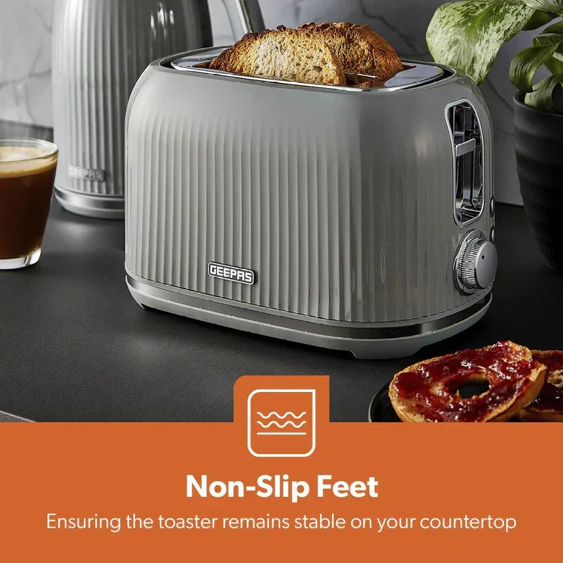 Geepas Fluted Bread Toaster- GBT36558UK-GR/ 2 Slice Slot, with 6 Adjustable Browning Control and Removable Crumb Tray, Defrost and Reheat Button/  2 Years Warranty, Grey - Image 8