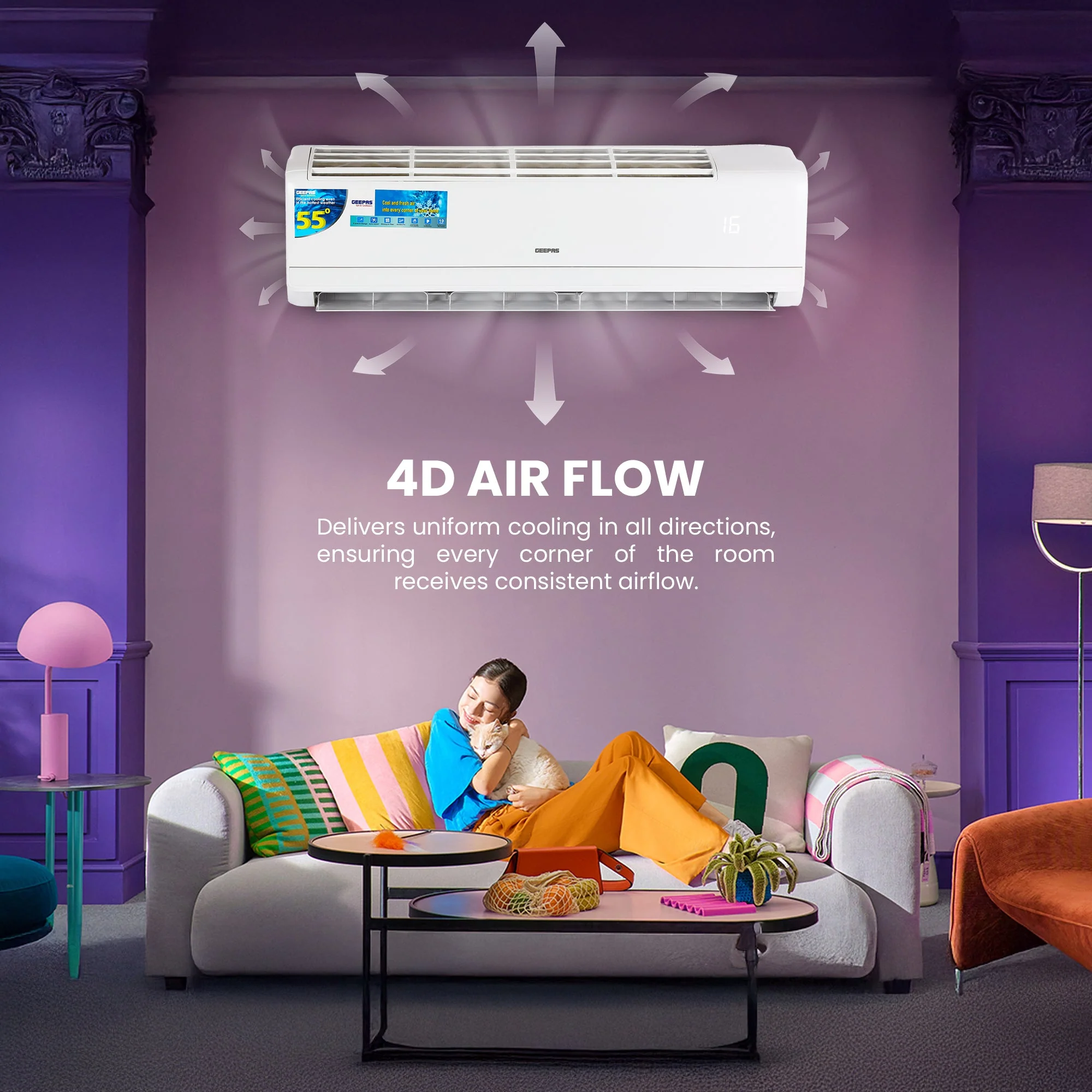 Geepas GACS247RCA 2.0 Ton Inverter Split Air Conditioner | 24000 BTU Cooling Capacity | Energy Efficient & Low Noise Operation |  Modern Design  | 1-Year  Warranty - Image 4