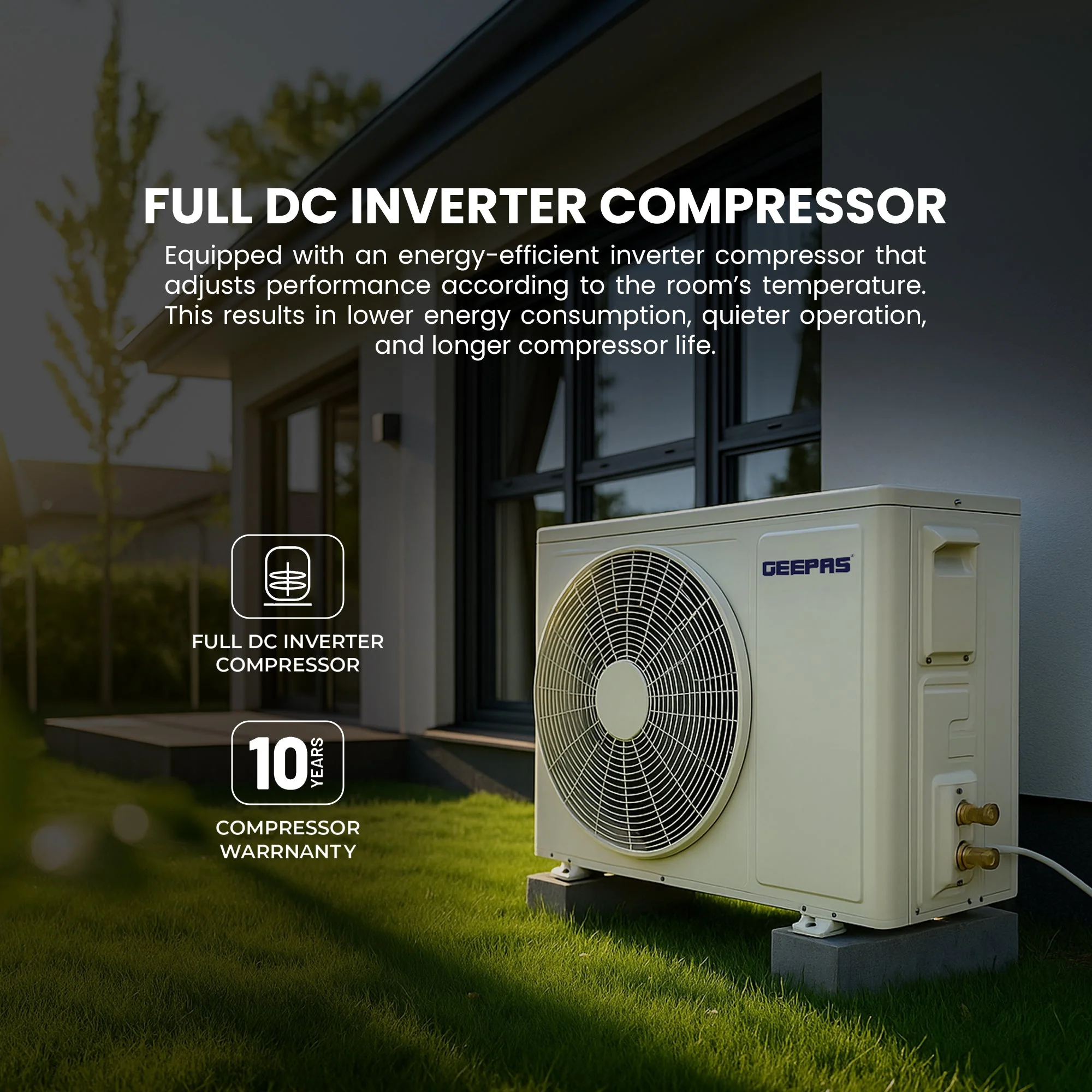 Geepas GACS247RCA 2.0 Ton Inverter Split Air Conditioner | 24000 BTU Cooling Capacity | Energy Efficient & Low Noise Operation |  Modern Design  | 1-Year  Warranty - Image 5