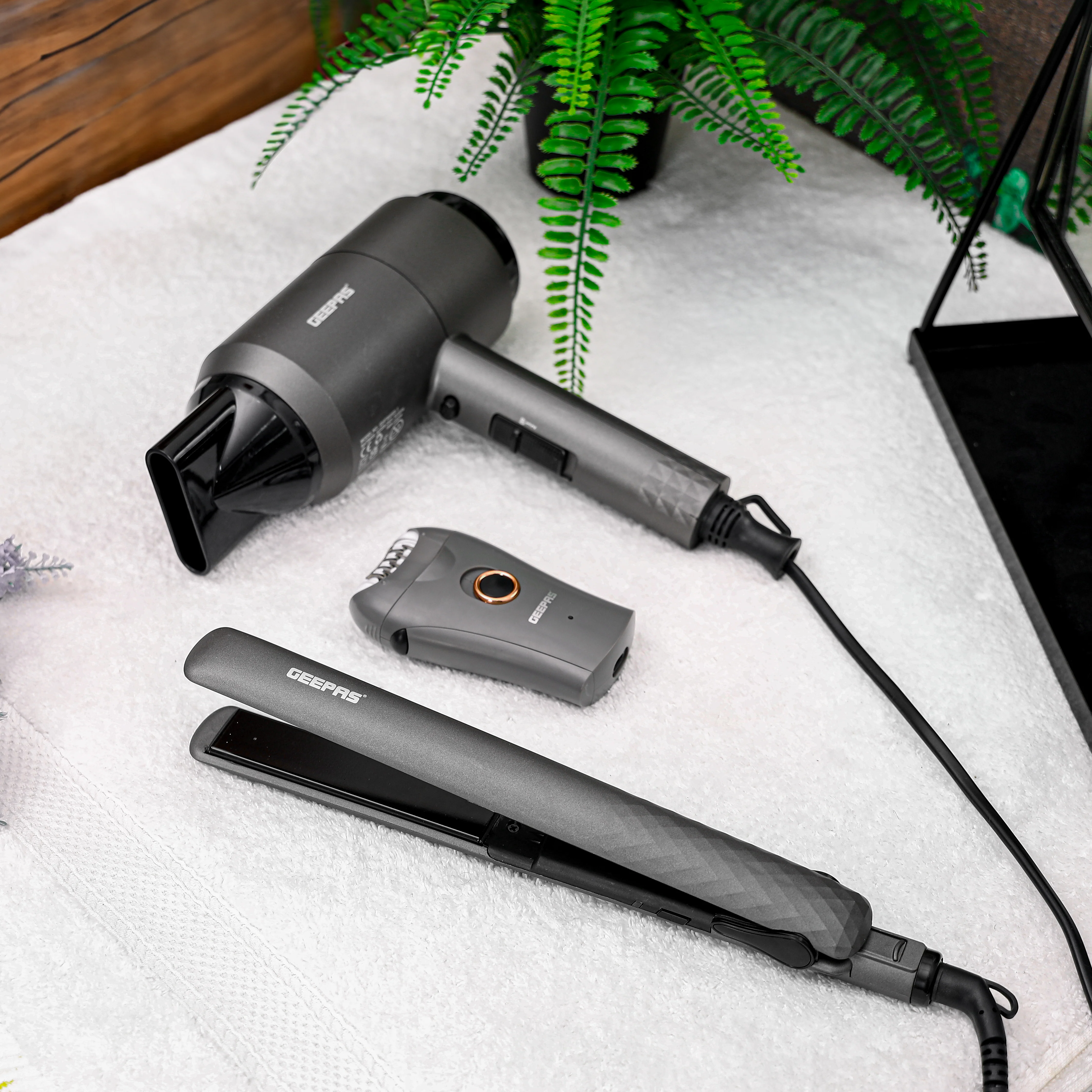 Geepas 3-in-1 Styling Kit GHF86068 | Hair Dryer, Straightener & Epilator | 2 Speeds, Ceramic Plates, Painless Hair Removal | 2200W, DC Motor | 2-Year Warranty, Grey - Image 6