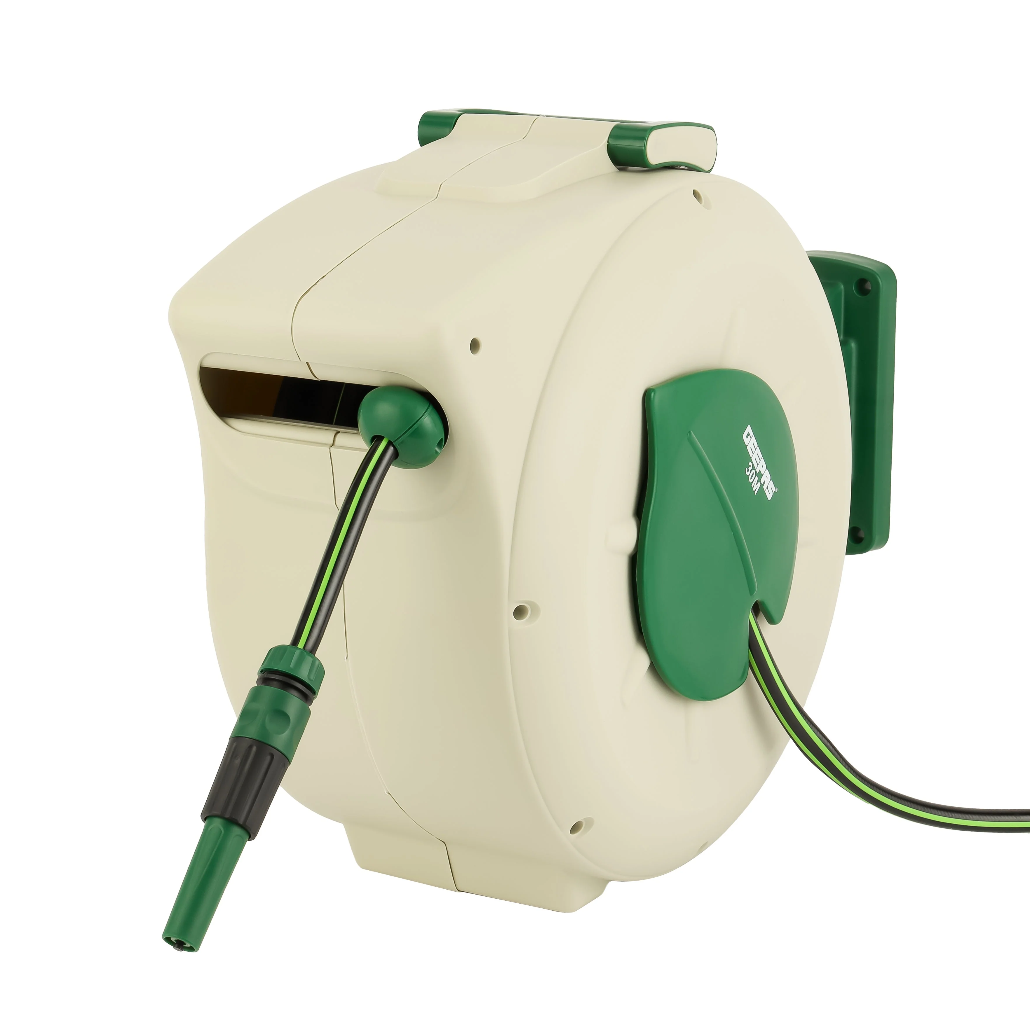 Geepas 30 M Auto Rewind Hose Reel- GWH59379| Stop Anywhere Lock Mechanism and Auto Retract Hose Reel| 180-Degrees Swivel Mount Bracket with Full Set Hand Spray - Image 3