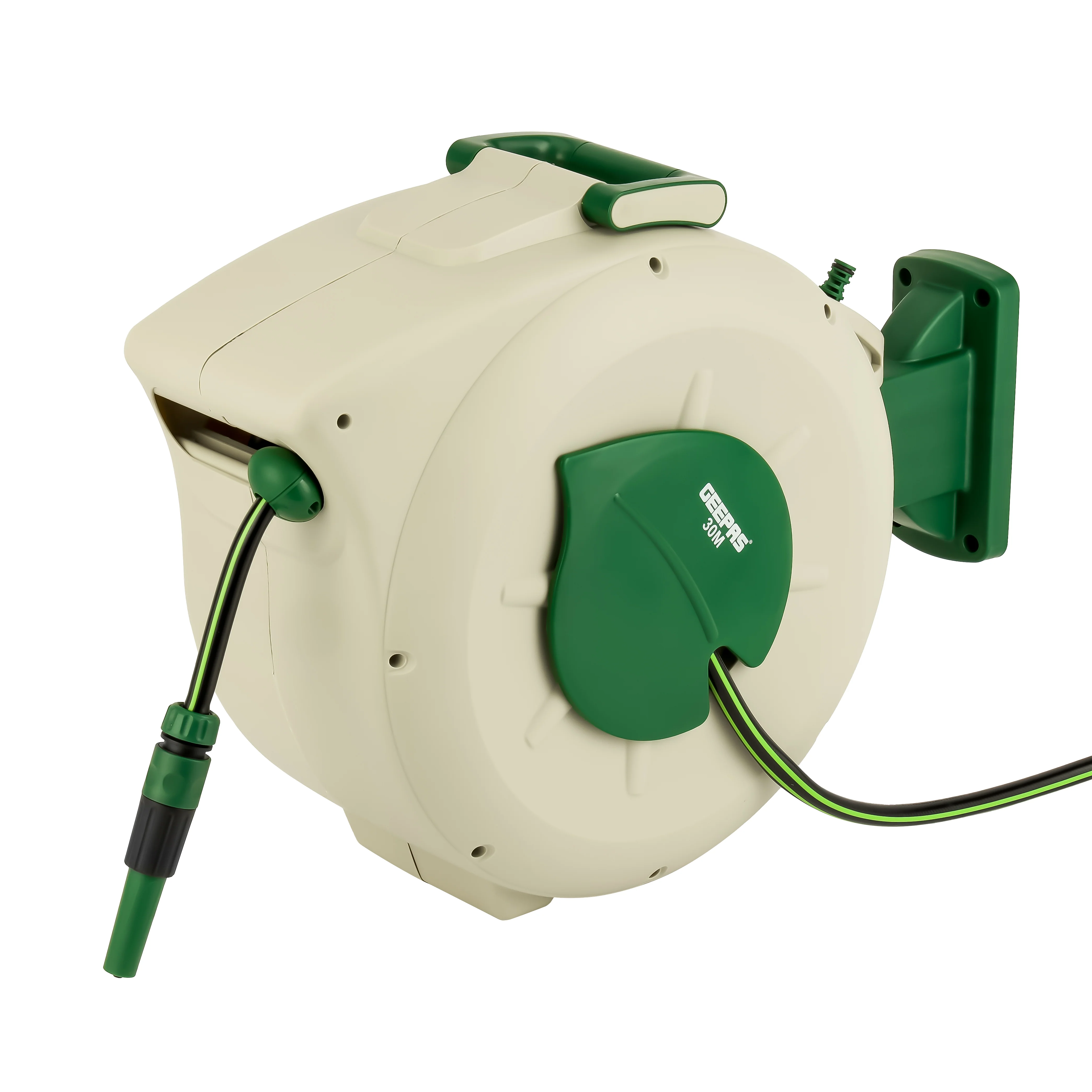 Geepas 30 M Auto Rewind Hose Reel- GWH59379| Stop Anywhere Lock Mechanism and Auto Retract Hose Reel| 180-Degrees Swivel Mount Bracket with Full Set Hand Spray - Image 4