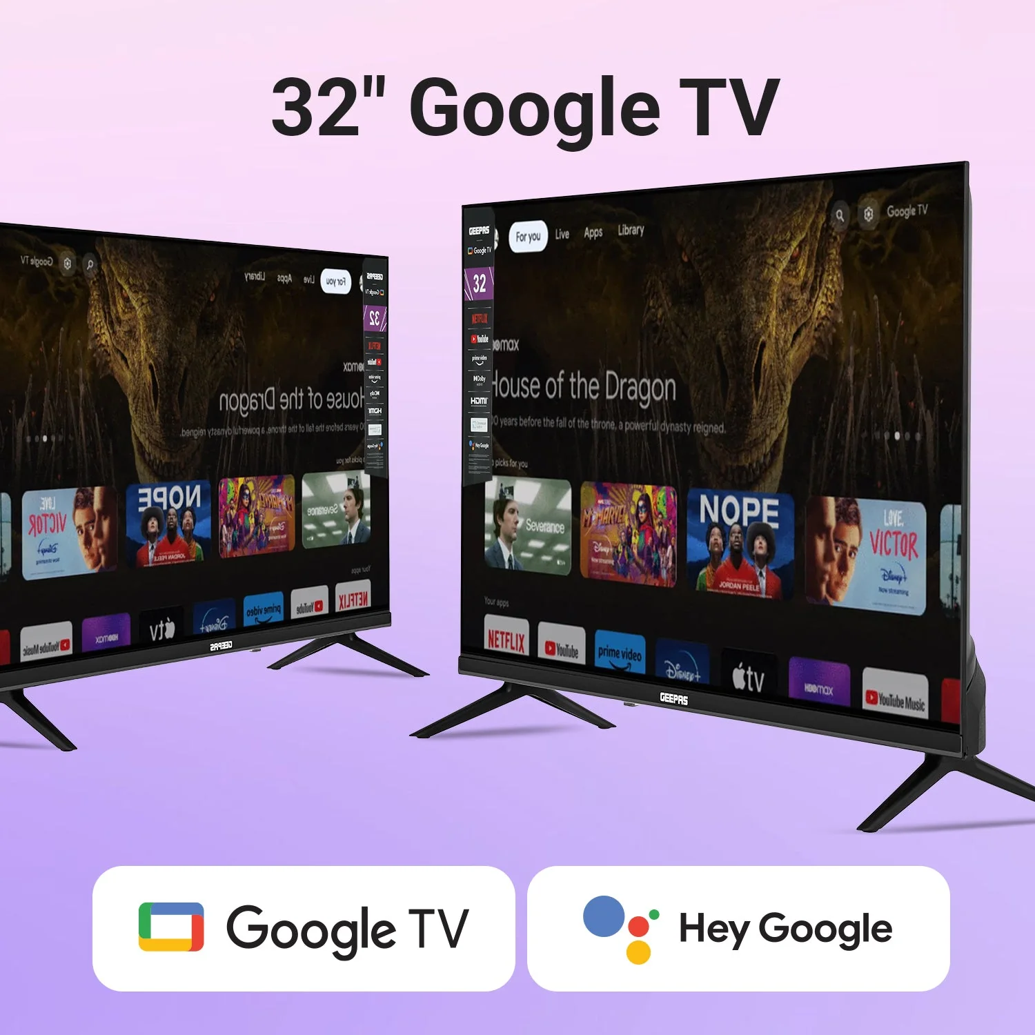 Geepas GLED3214SGXHD 32-Inch Full HD Smart LED TV | Google TV with Chromecast Built-In| 1920x1080 Resolution| Dolby Audio| 3 HDMI| 2 USB Ports| 2x8W Stereo Speakers - Image 3