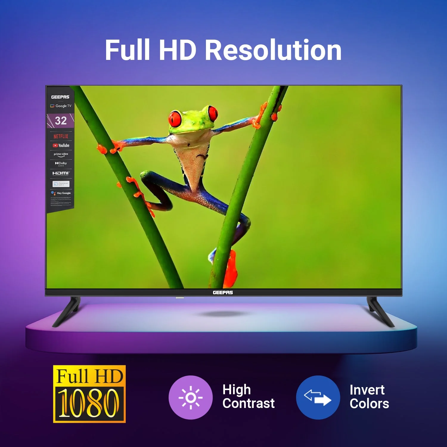 Geepas GLED3214SGXHD 32-Inch Full HD Smart LED TV | Google TV with Chromecast Built-In| 1920x1080 Resolution| Dolby Audio| 3 HDMI| 2 USB Ports| 2x8W Stereo Speakers - Image 6