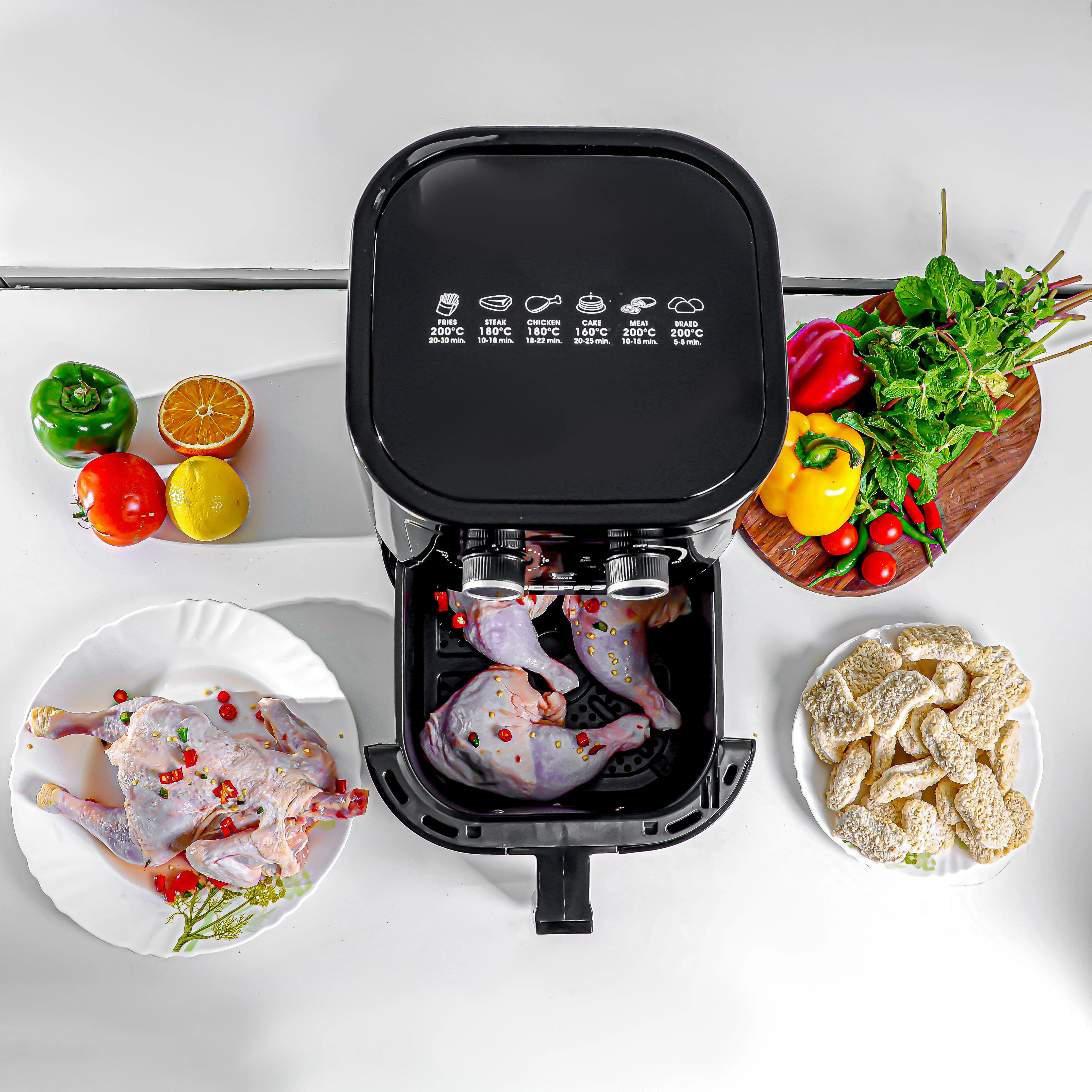 Geepas Air Fryer- GAF37541/ 4.5 L Pot with Rack, Vortex Air Frying Technology/ 1-30 Min Timer, Temperature 100-200 Degree Celsius/ 2 Years Warranty, Black and Silver - Image 5