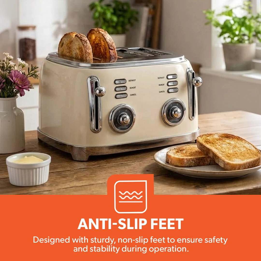 Geepas 4 Slice Toaster GBT36564UK-CR | 1500W Powerful Toaster with 6 Adjustable Browning Levels, Defrost, Reheat & Cancel Functions, Removable Crumb Tray, Cord Storage - Image 6