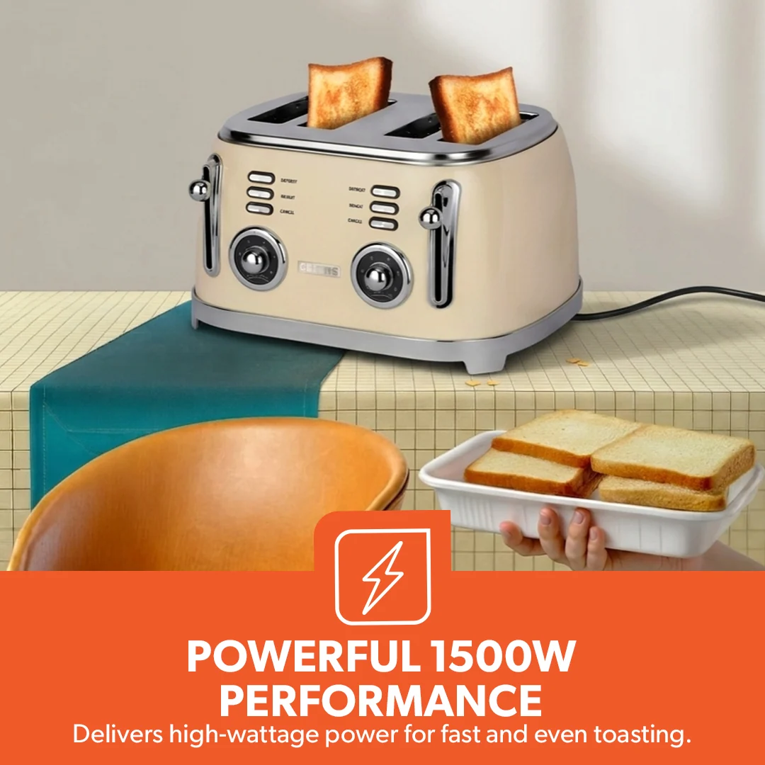 Geepas 4 Slice Toaster GBT36564UK-CR | 1500W Powerful Toaster with 6 Adjustable Browning Levels, Defrost, Reheat & Cancel Functions, Removable Crumb Tray, Cord Storage - Image 7