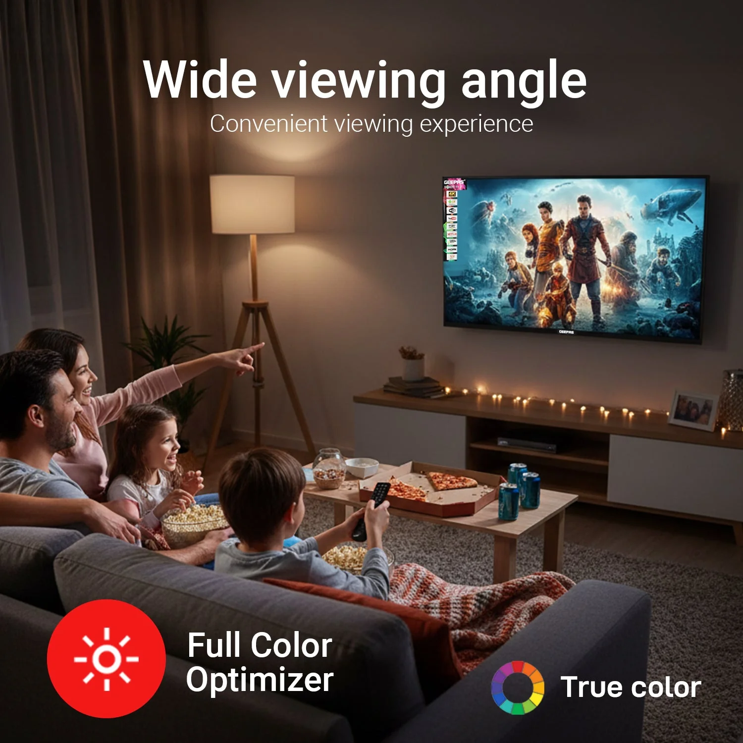 Geepas 75" Smart TV- GLED7523SXUHD| VIDAA Powered, DOLBY Digital, 4K Ultra HD, Smart TV| HDMI & USB Ports| Pre-Installed Apps, Wi-Fi and Screen Sharing, Dolby Digital - Image 7