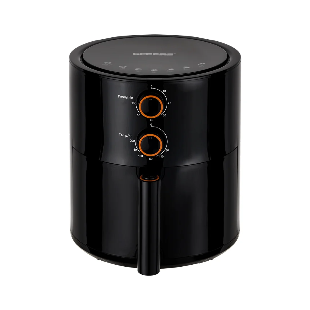 Geepas Air Fryer- GAF37513/ 4.0 L Pot, Non-Stick Coating, with Vortex Frying Technology/ Multiple Function, 1-60 Min Timer, Temperature 80-200 Degree Celsius, Black