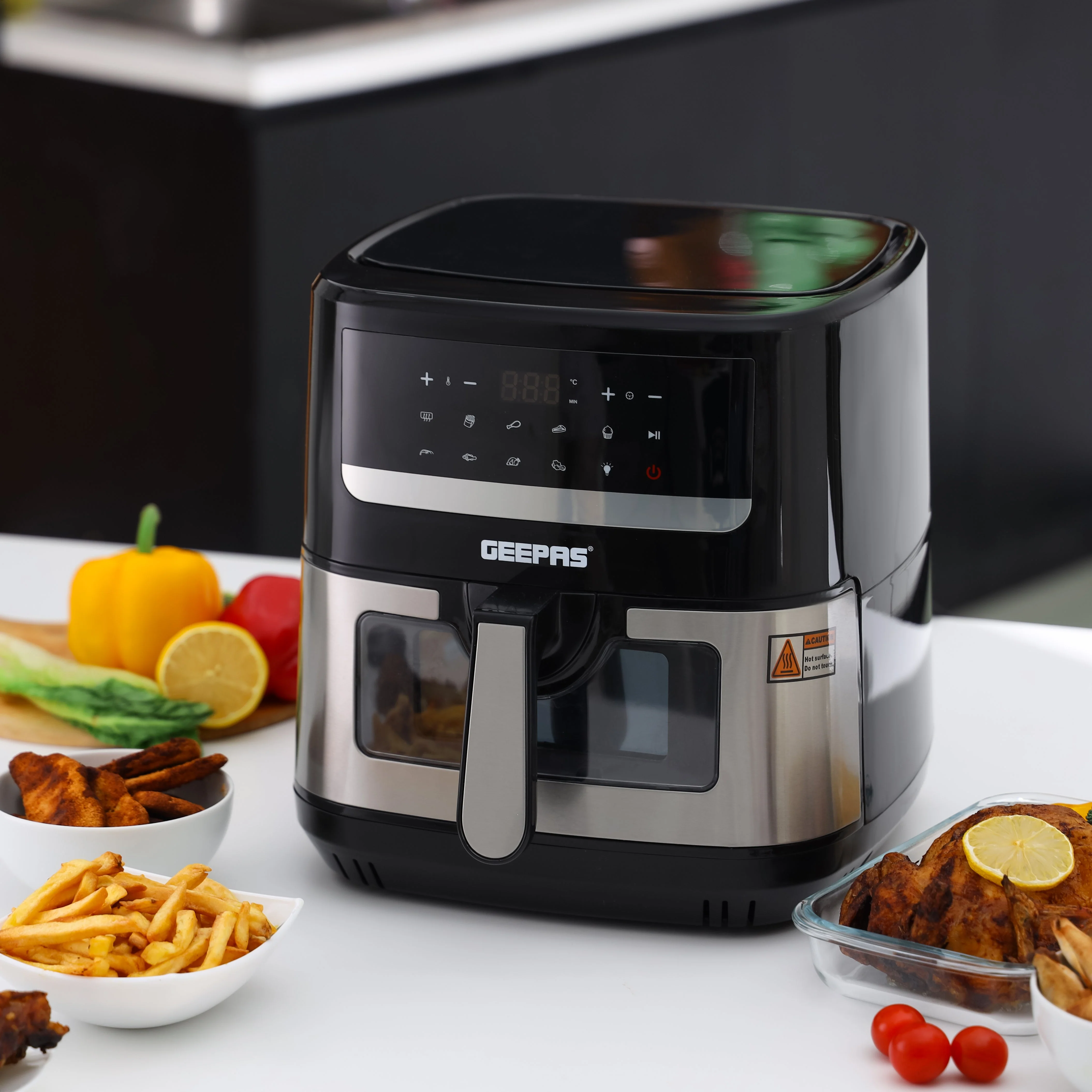 Geepas Double Heating Digital Air Fryer GAF37543 | 7.5L Capacity| Vortex Frying Technology| 1–60 Min Timer| 50–200°C Temperature| 9 Preset Programs| 2 Years Warranty - Image 2