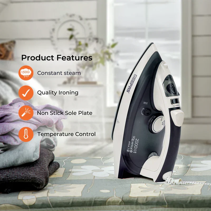 Geepas GSI7788 Ceramic Steam Iron 2000W- Temperature Control for Wet/Dry Crease Free Ironing | Steam Function & Self Cleaning Function | 2 Years Warranty - Image 3